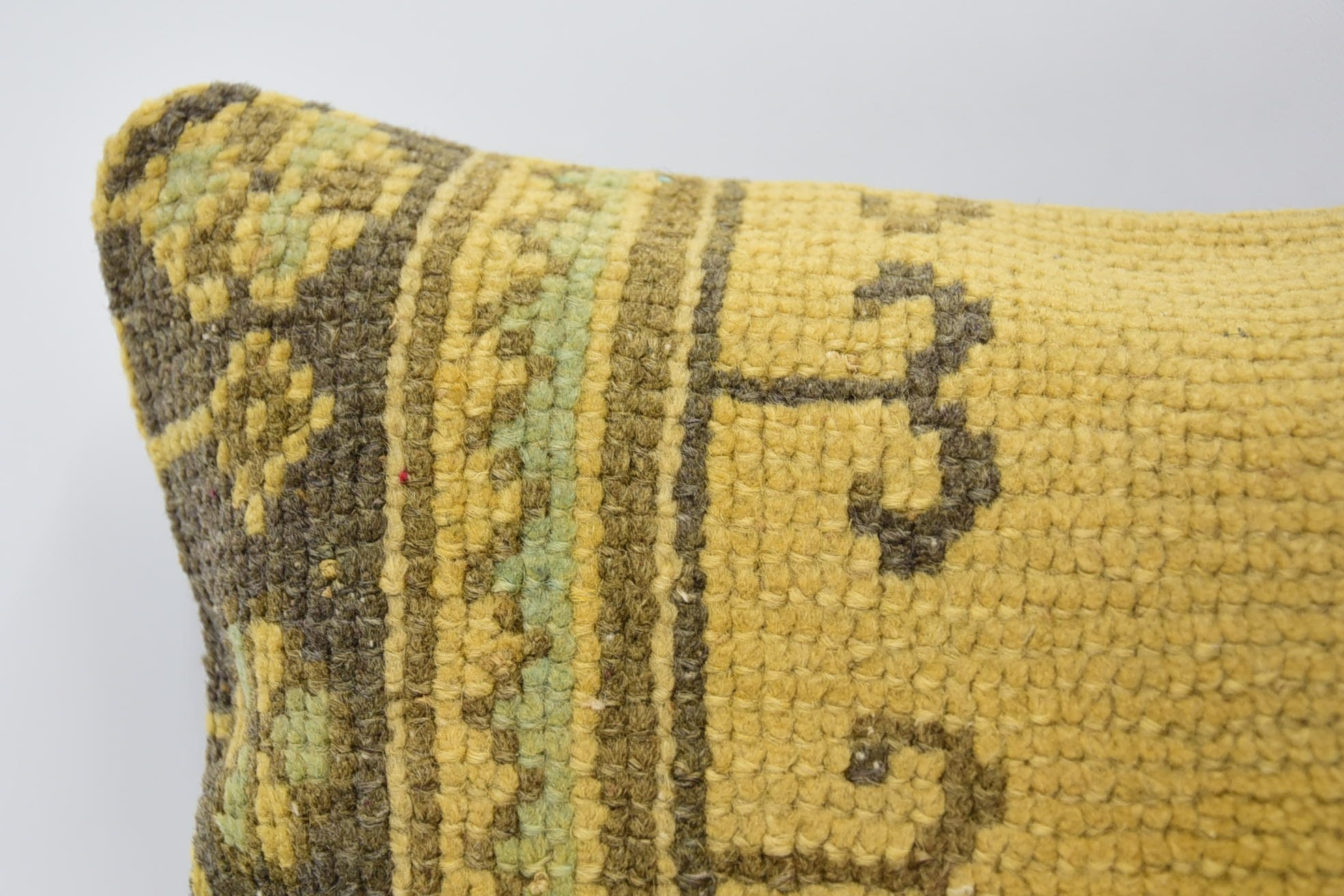 Floor Pillow Case, Designer Throw Cushion, 12"x20" Yellow Pillow, Vintage Pillow, Turkish Kilim Pillow, Pillow for Couch