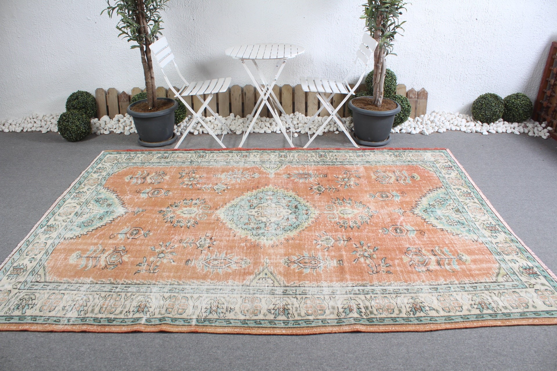 Salon Rugs, Oriental Rug, Dining Room Rugs, Turkish Rugs, 6.3x8.8 ft Large Rug, Old Rugs, Moroccan Rug, Vintage Rug, Orange Wool Rug