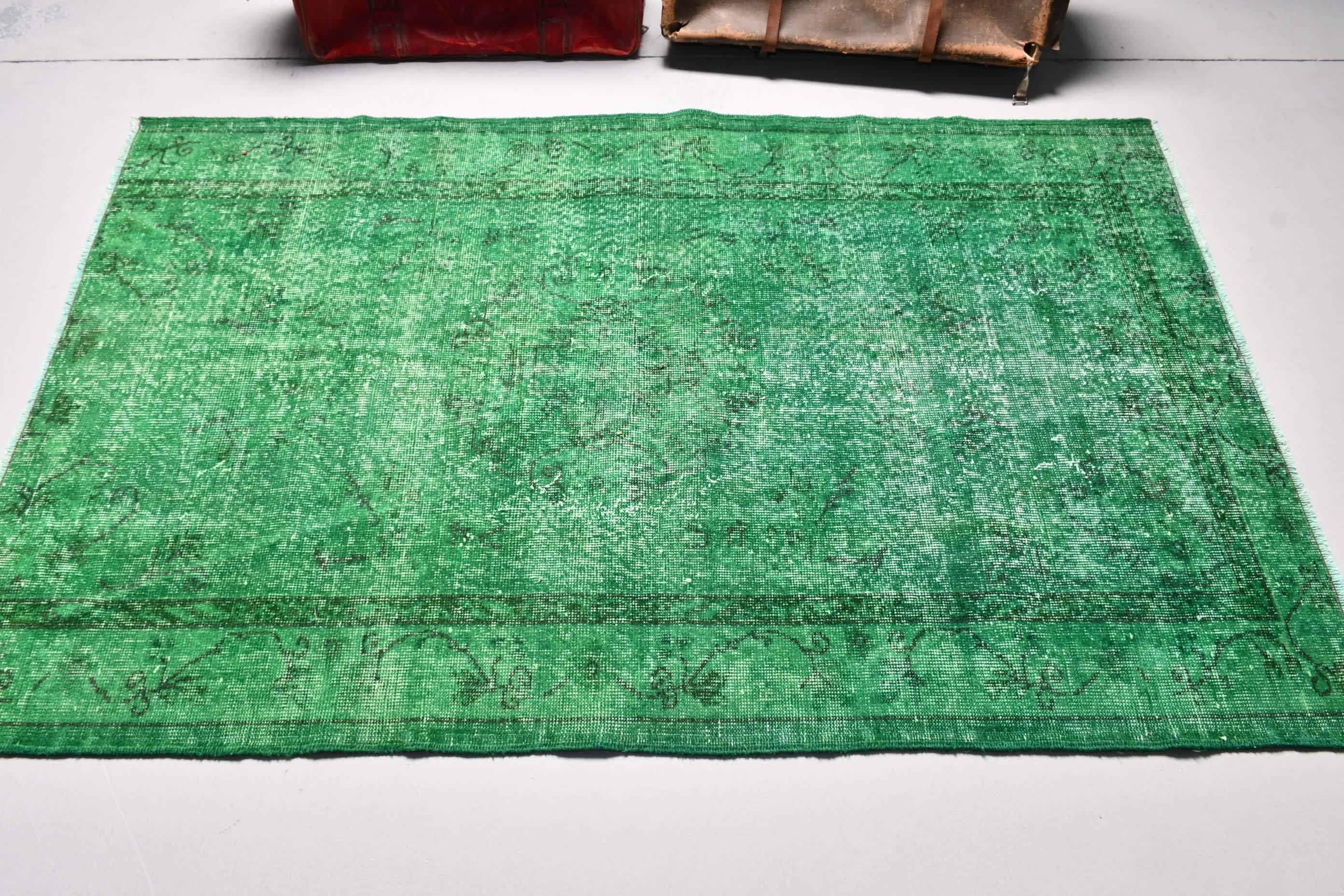 Home Decor Rugs, Turkish Rugs, Bedroom Rugs, Kitchen Rug, Bohemian Rugs, Moroccan Rug, Vintage Rug, 3.8x6.1 ft Accent Rugs, Green Wool Rug