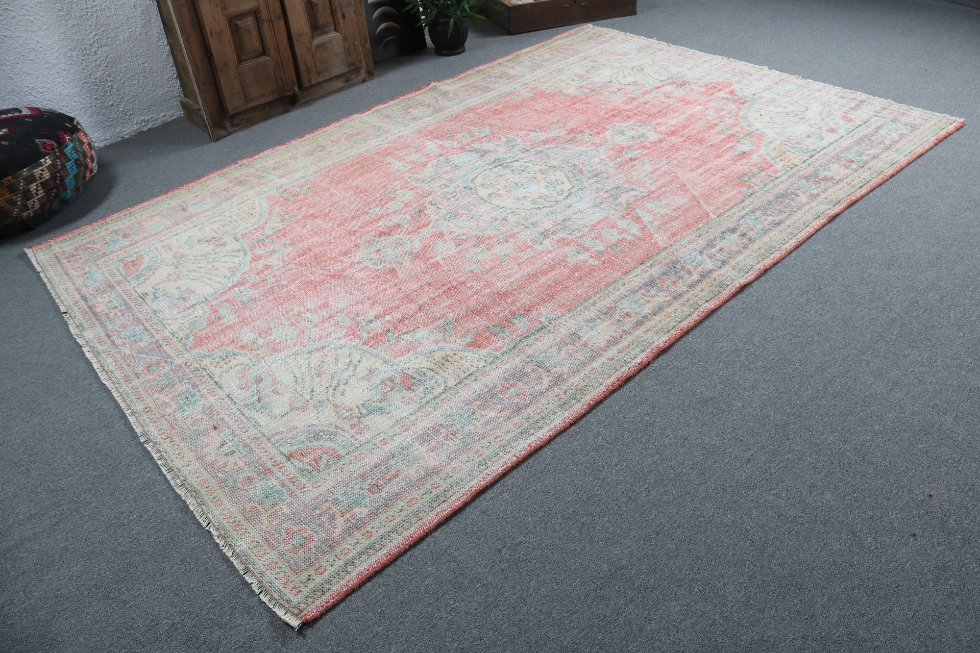 Lüks Halılar, Kırmızı Oryantal Halı, Türk Halısı, Etnik Halı, Oryantal Halı, Vintage Halı, 6.4x9.9 ft Büyük Halılar, Büyük Oushak Halıları, Yatak Odası Halısı