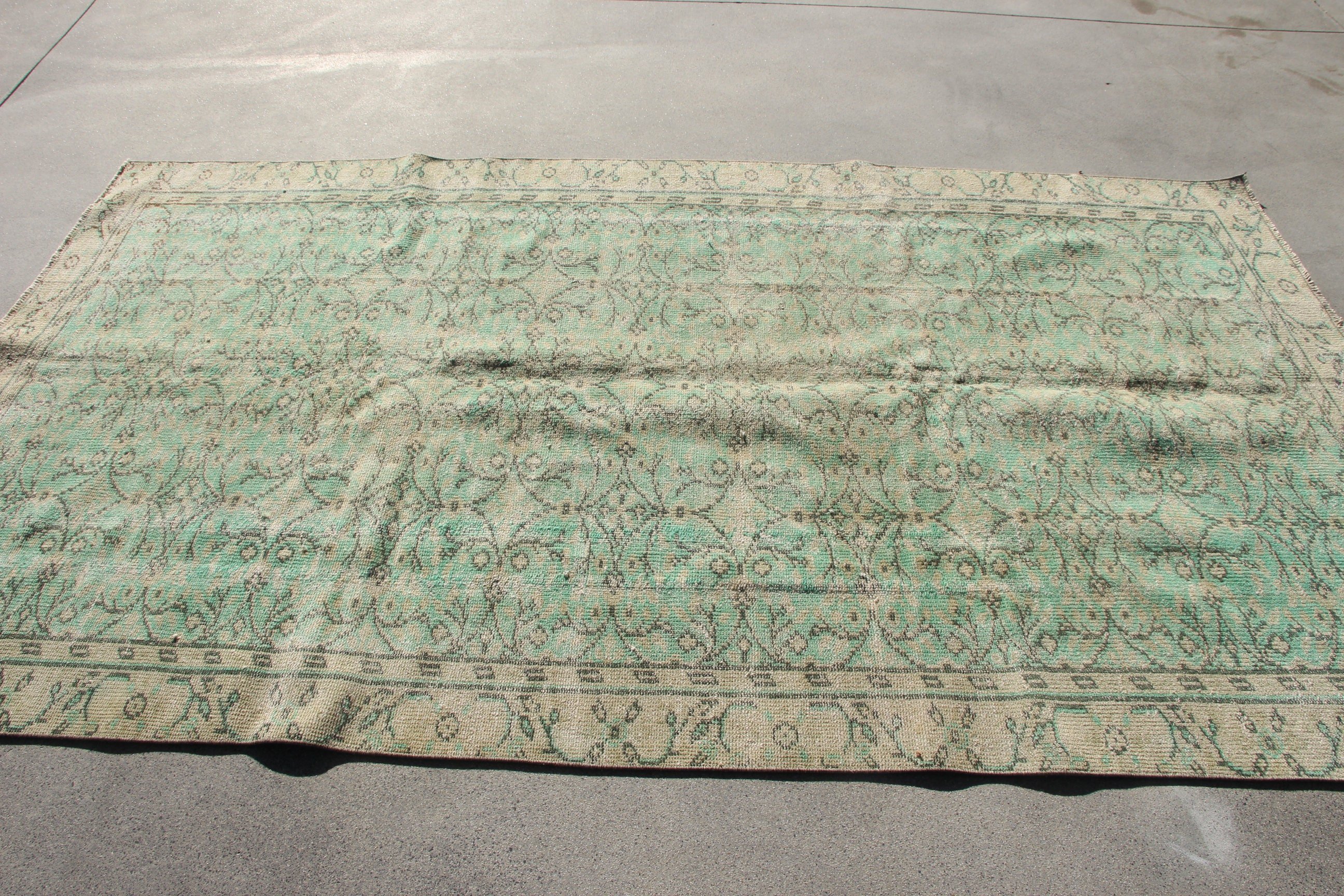 Salon Halısı, Ofis Halısı, Geometrik Halılar, Vintage Halılar, Büyük Boho Halıları, Yeşil Anadolu Halıları, Türk Halısı, 5.1x8.7 ft Büyük Halı, Antika Halılar