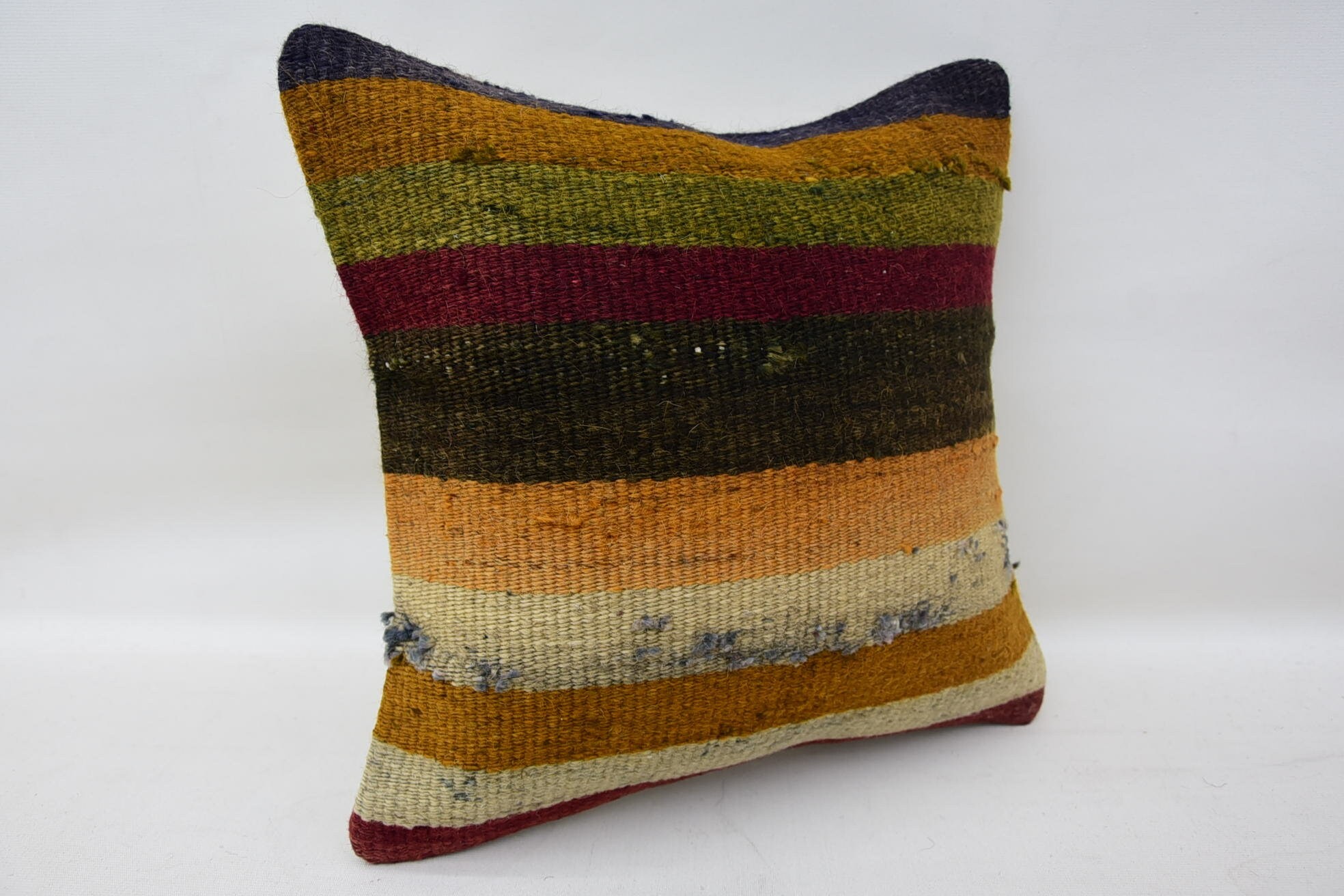 Turkish Kilim Pillow, Seat Pillow Case, Kilim Cushion Sham, 14"x14" Brown Pillow, Colorful Pillow Sham, Home Decor Pillow