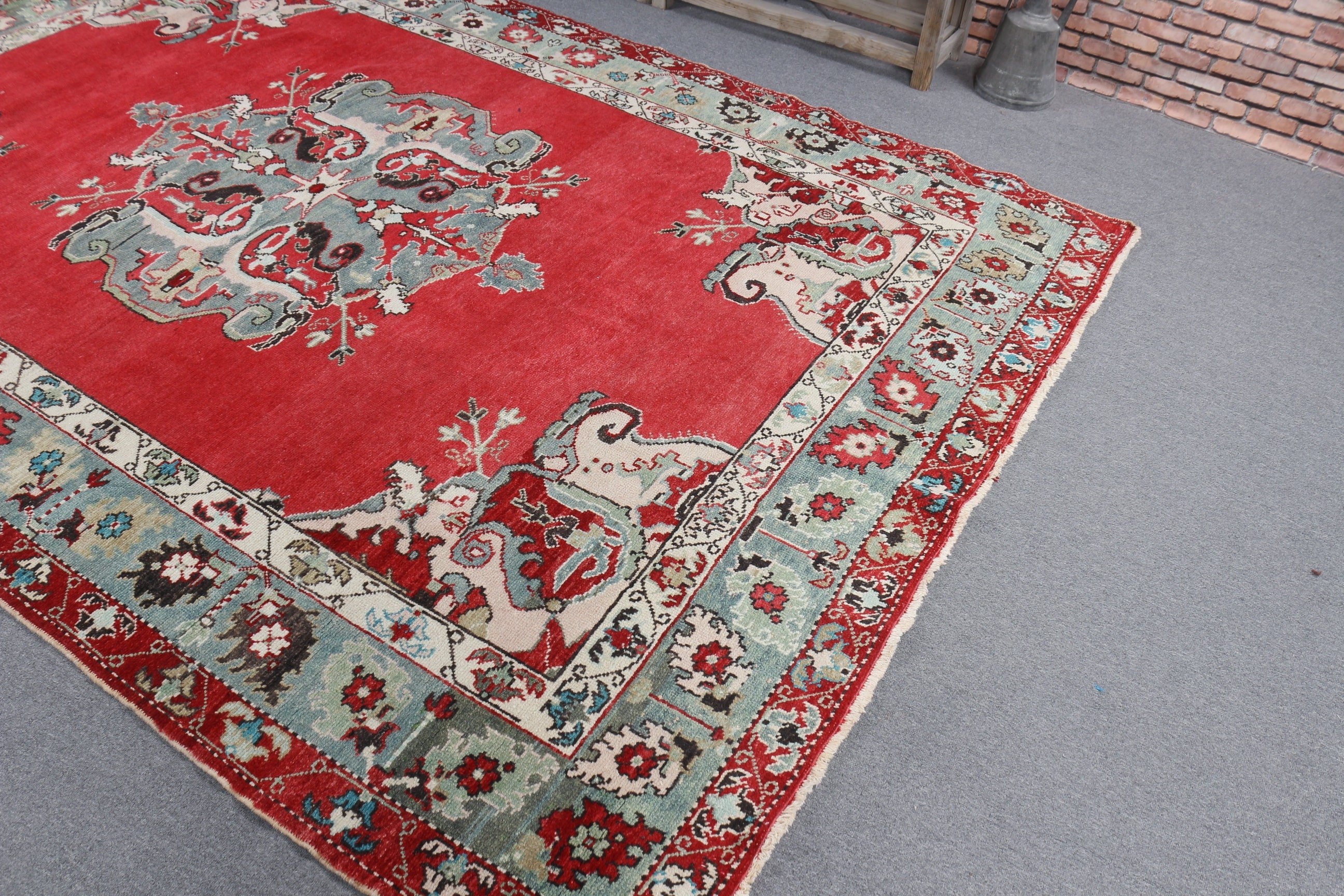 Turkish Rug, Large Oushak Rugs, Large Boho Rugs, Statement Rug, Vintage Rug, Red Moroccan Rug, Office Rugs, Wool Rug, 6.3x9.2 ft Large Rugs