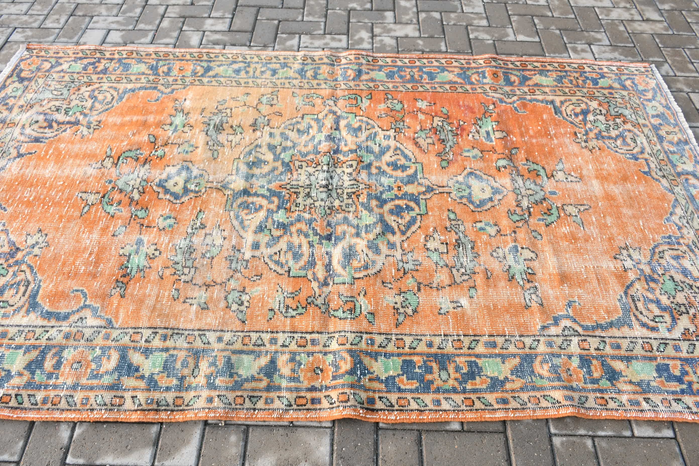 Oturma Odası Halısı, Turuncu Yatak Odası Halısı, Türk Halıları, Salon Halıları, Vintage Halılar, Anadolu Halıları, Oryantal Halı, 4,9x8,3 ft Büyük Halı