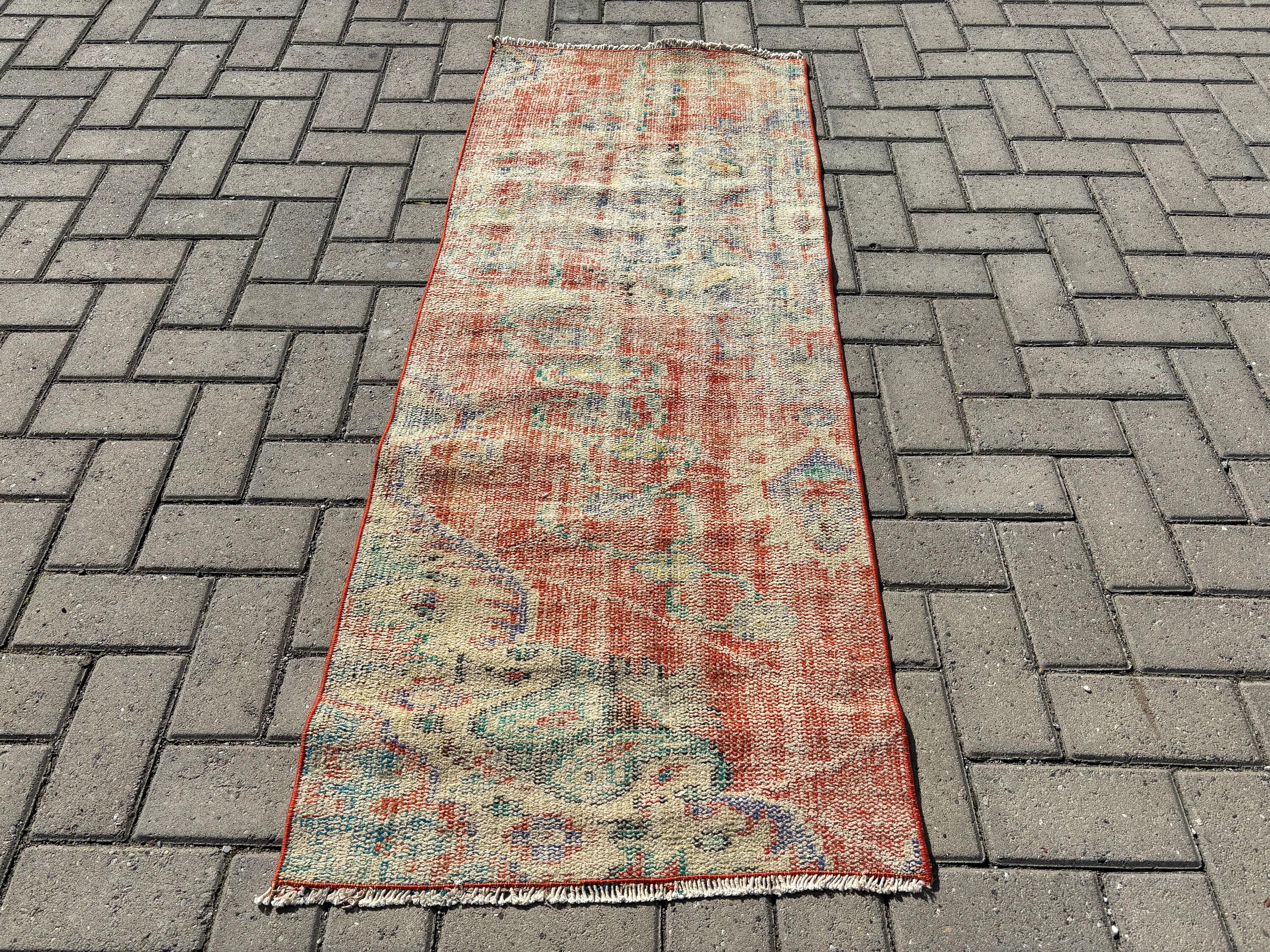 Handwoven Rug, Orange Oriental Rug, Rugs for Bath, Neutral Rug, Bathroom Rug, Turkish Rug, 2x5 ft Small Rugs, Vintage Rugs, Nursery Rugs