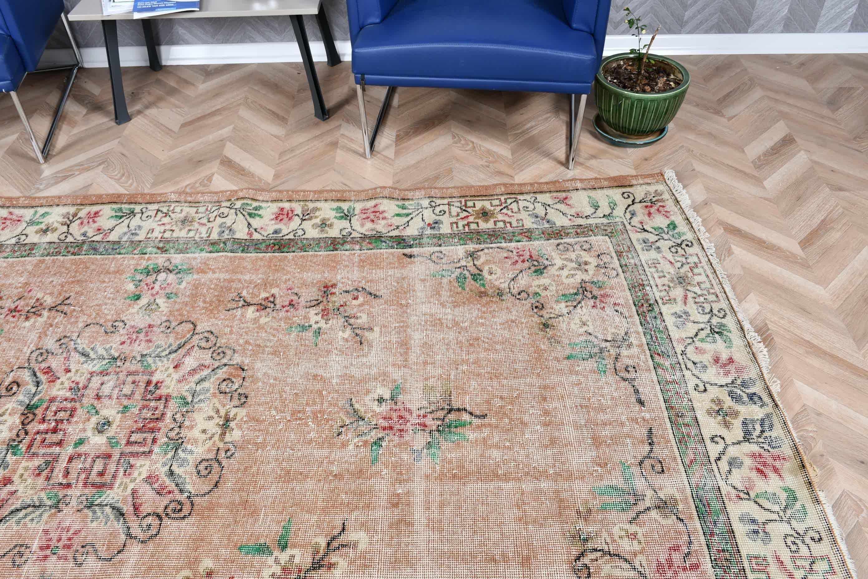 Brown  5.8x9.4 ft Large Rug, Vintage Rug, Kitchen Rug, Bedroom Rugs, Turkish Rug, Rugs for Bedroom, Cool Rug, Salon Rug