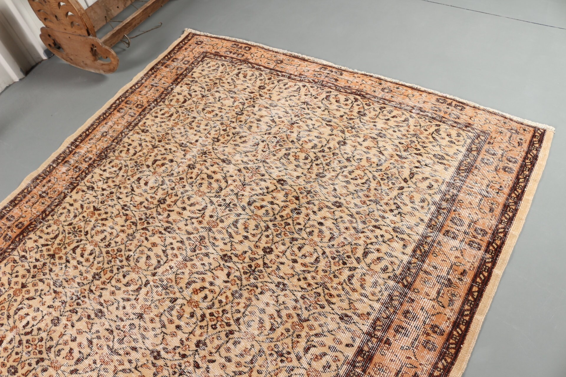 Fas Halıları, Anadolu Halıları, Bej Anadolu Halıları, Türk Halıları, Retro Halı, Vintage Halılar, 5.7x9 ft Büyük Halılar, Salon Halısı, Yemek Odası Halısı