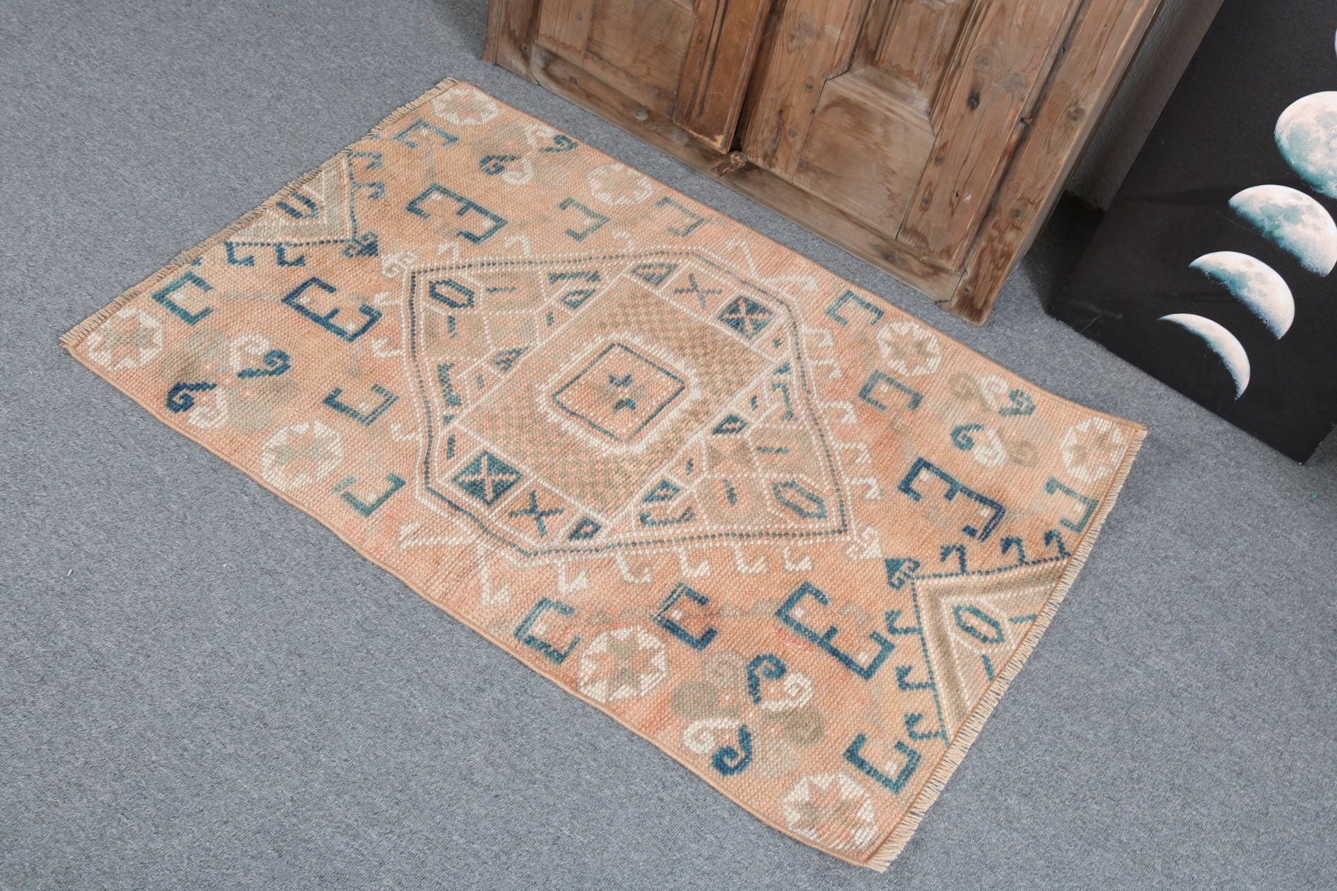 2.4x3.6 ft Küçük Halı, Paspas Halısı, Çocuk Halıları, Yatak Odası Halıları, Türk Halıları, Vintage Halılar, Geometrik Halı, Banyo Halıları, Kırmızı Nötr Halı