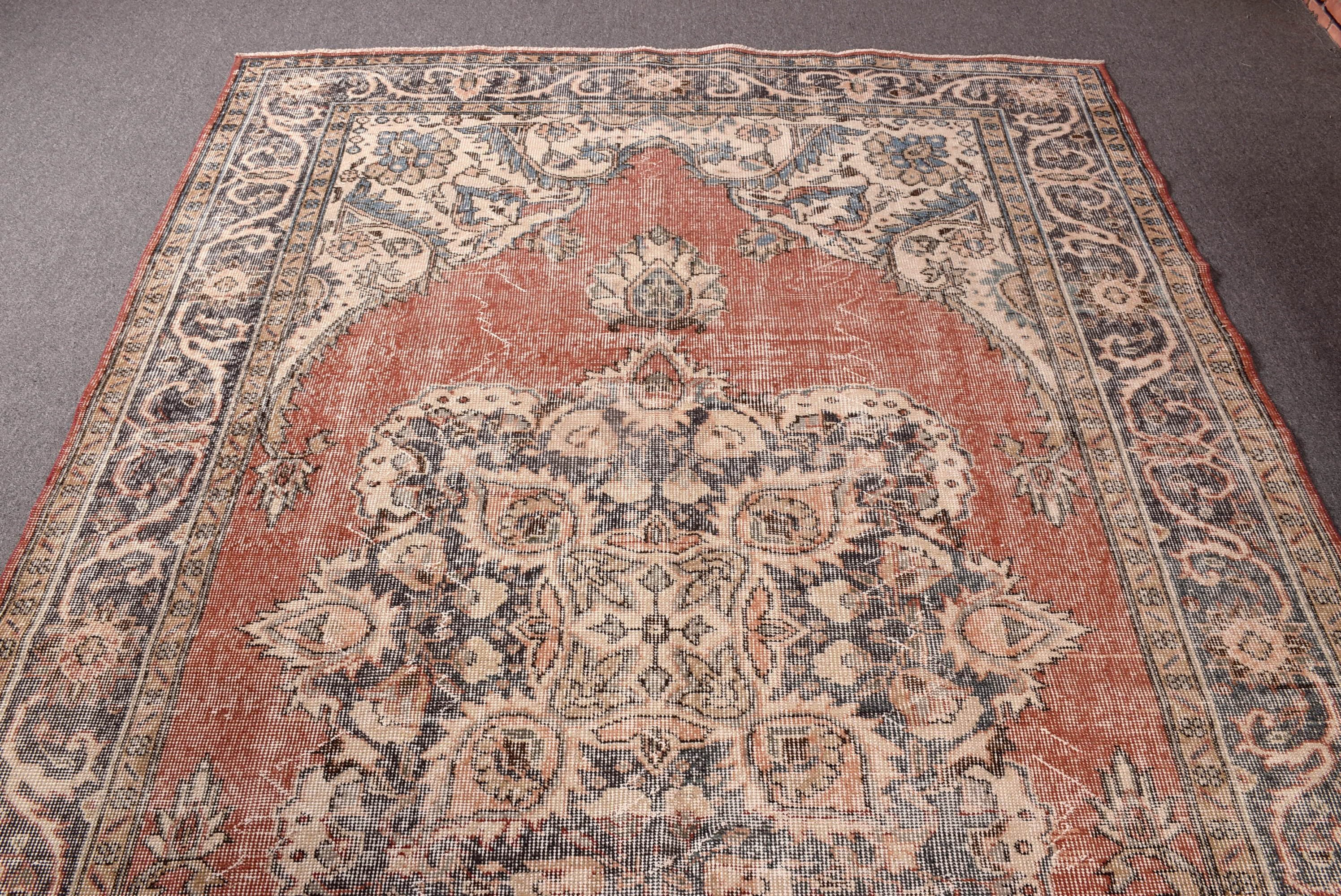 Açıklama Halısı, Egzotik Halılar, Vintage Halı, 6,2x9,9 ft Büyük Halı, Büyük Boho Halıları, Salon Halıları, Kırmızı Oryantal Halı, Türk Halısı, Düz Dokuma Halılar