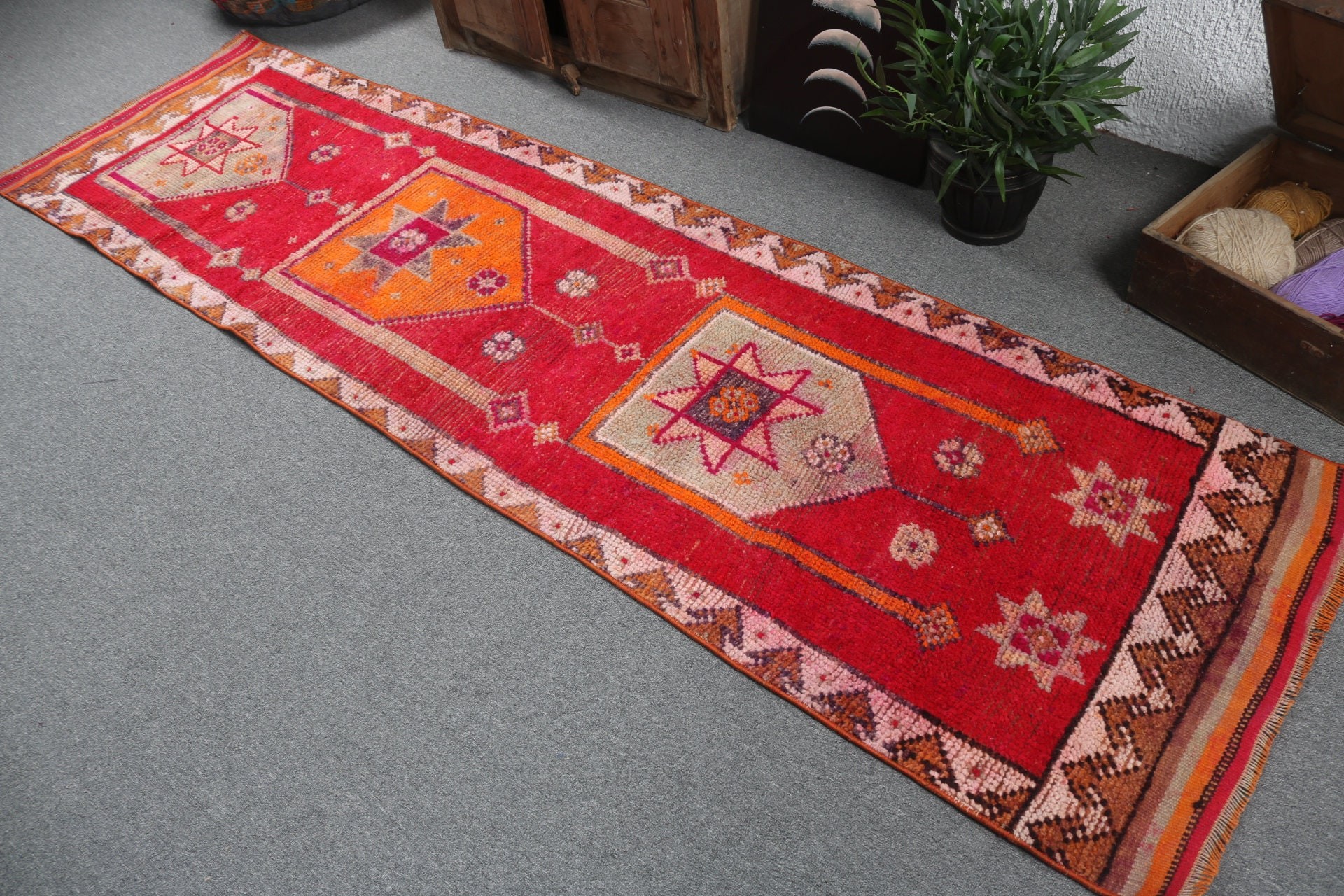 2.5x9.3 ft Runner Rugs, Turkish Rugs, Red Antique Rug, Home Decor Rug, Beni Ourain Runner Rug, Modern Rugs, Vintage Rugs, Corridor Rugs