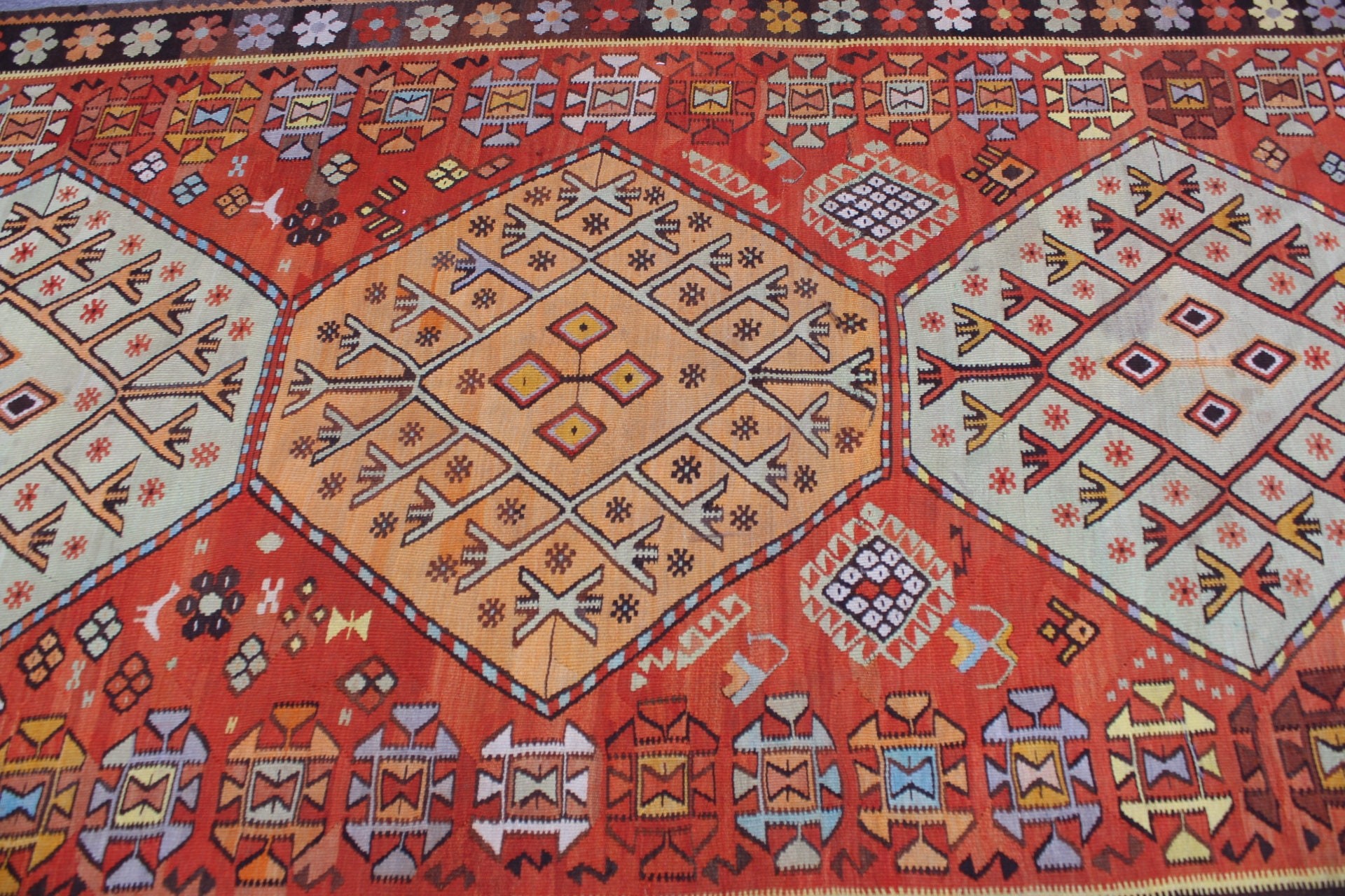 Oryantal Halı, Turuncu 5x12 ft Büyük Halı, Kilim, Yer Halısı, Vintage Halı, Salon Halısı, Eskitilmiş Halılar, Yatak Odası Halısı, Türk Halısı