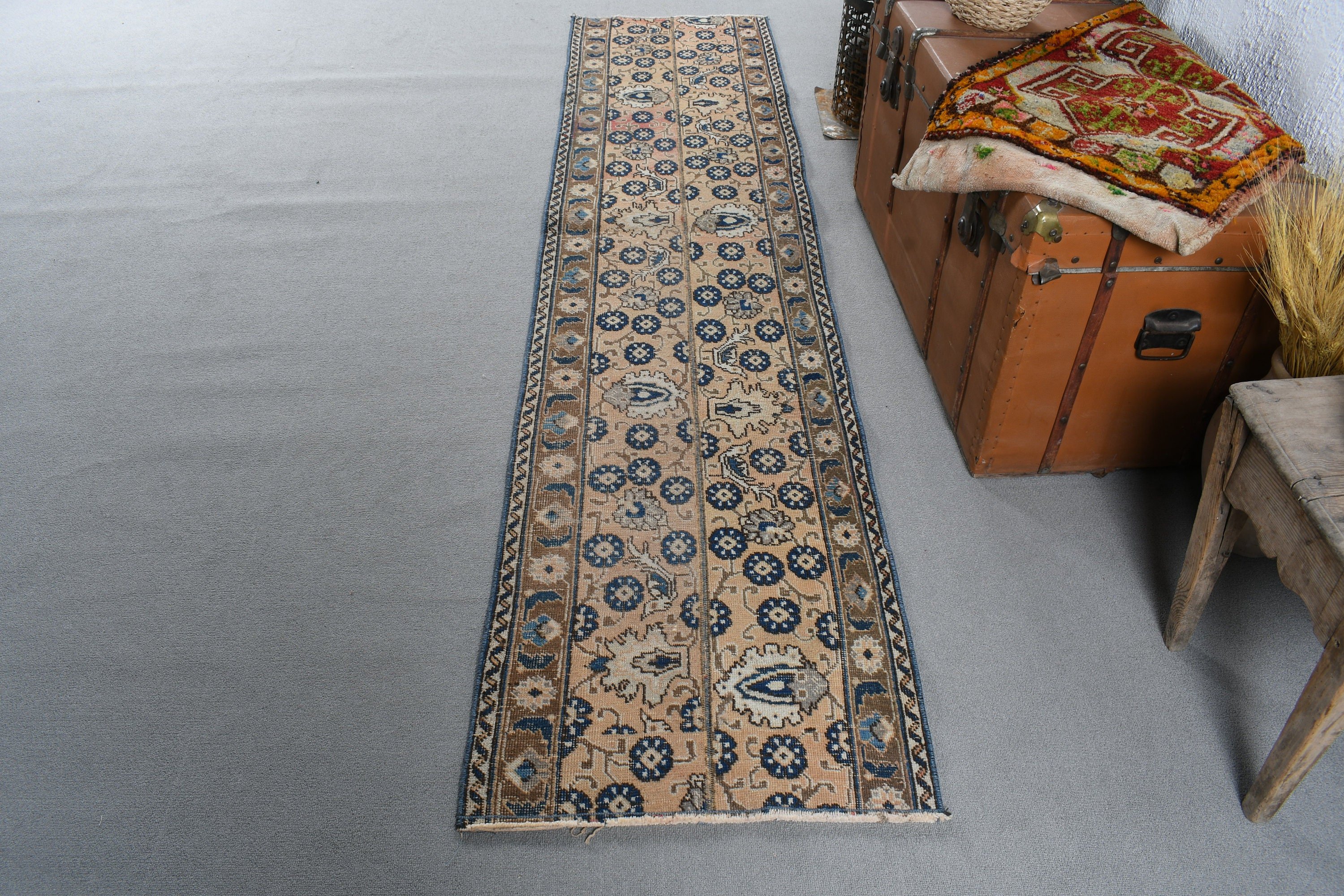 Vintage Halı, Bej Düz Dokuma Halı, Açıklama Halıları, Türk Halıları, Lüks Halı, Runner Halıları, Beni Ourain Runner Halıları, 2x8.7 ft Runner Halısı