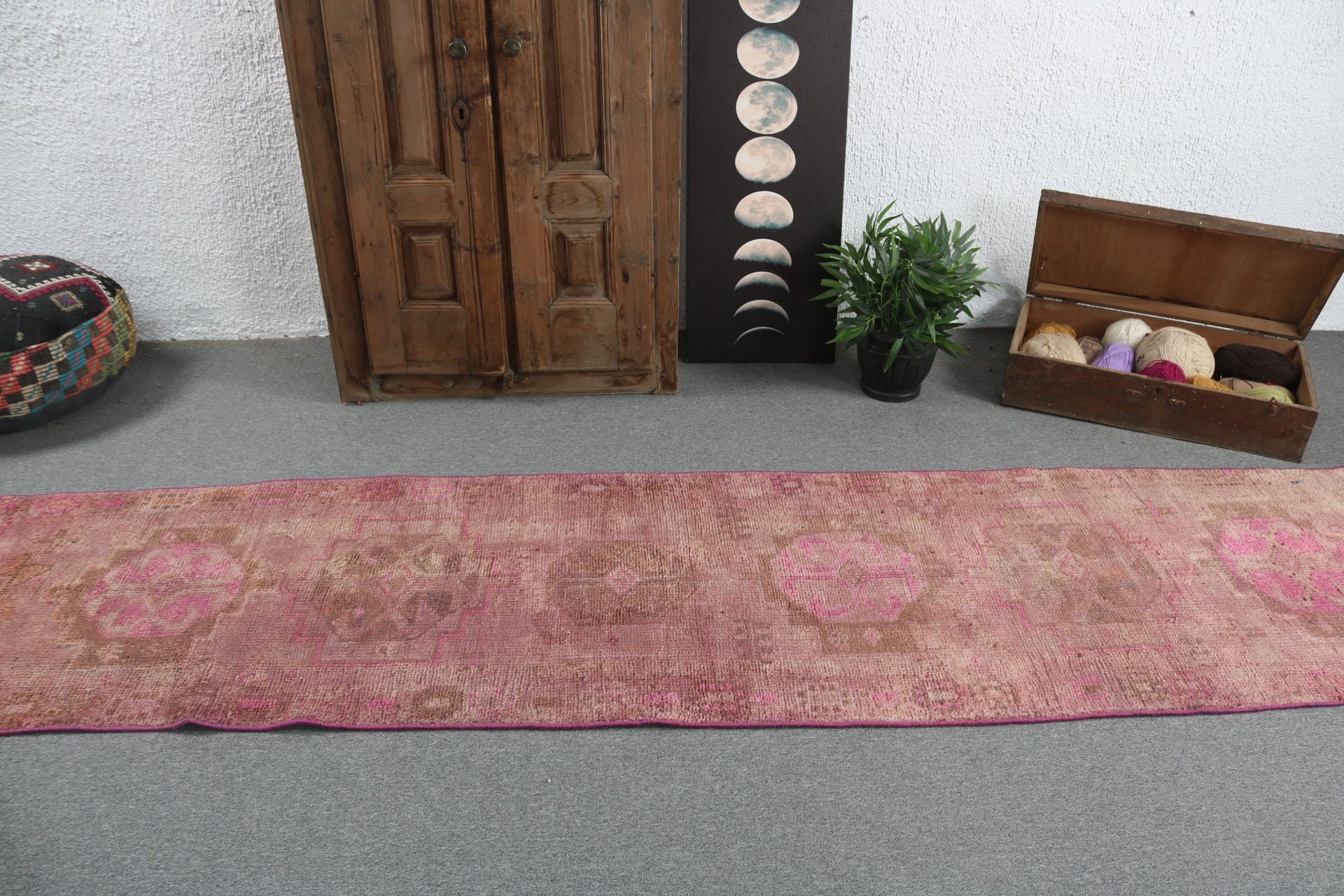 2.4x10.7 ft Runner Rugs, Brown Home Decor Rug, Wool Rug, Turkish Rug, Long Runner Rugs, Vintage Rugs, Anatolian Rugs, Corridor Rug