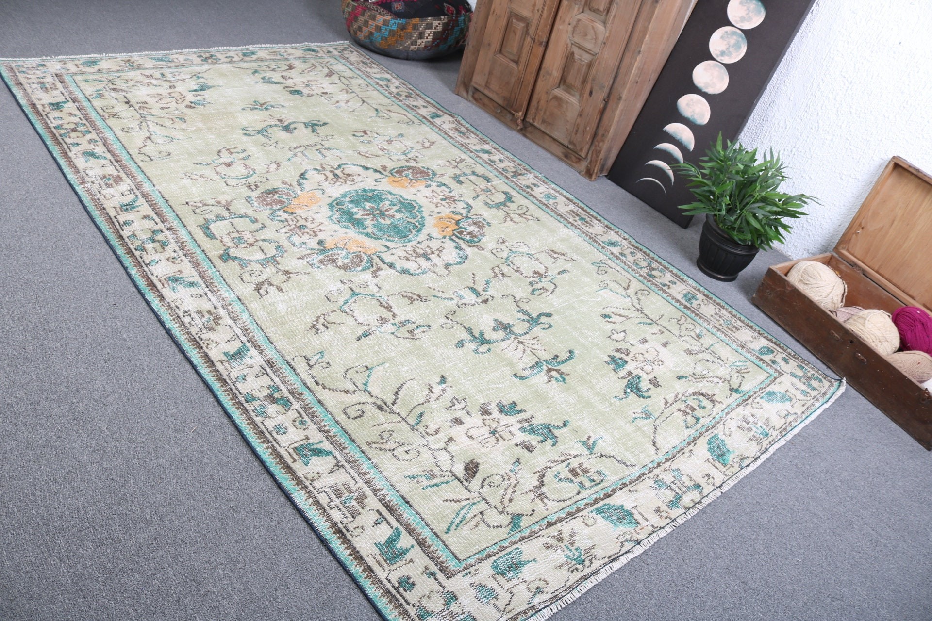 5.3x9.1 ft Büyük Halılar, Büyük Vintage Halılar, Yeşil Yatak Odası Halıları, Türk Halıları, Büyük Boho Halısı, Düz Dokuma Halılar, Vintage Halı, El Dokuma Halı