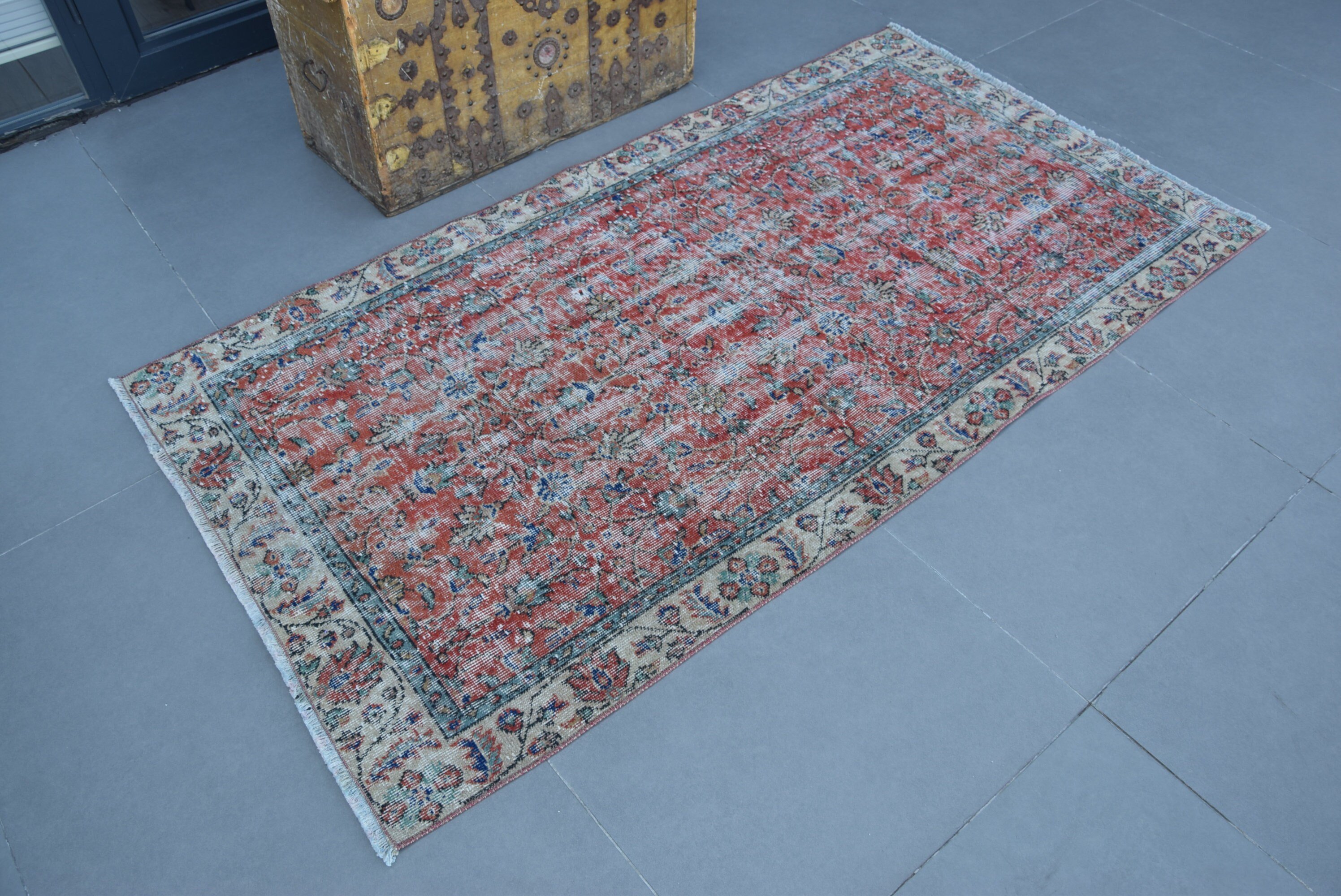 Bedroom Rugs, Turkish Rug, Oriental Rug, Antique Rug, Entry Rugs, Red Floor Rugs, Rugs for Kitchen, Vintage Rugs, 3.4x6.4 ft Accent Rugs