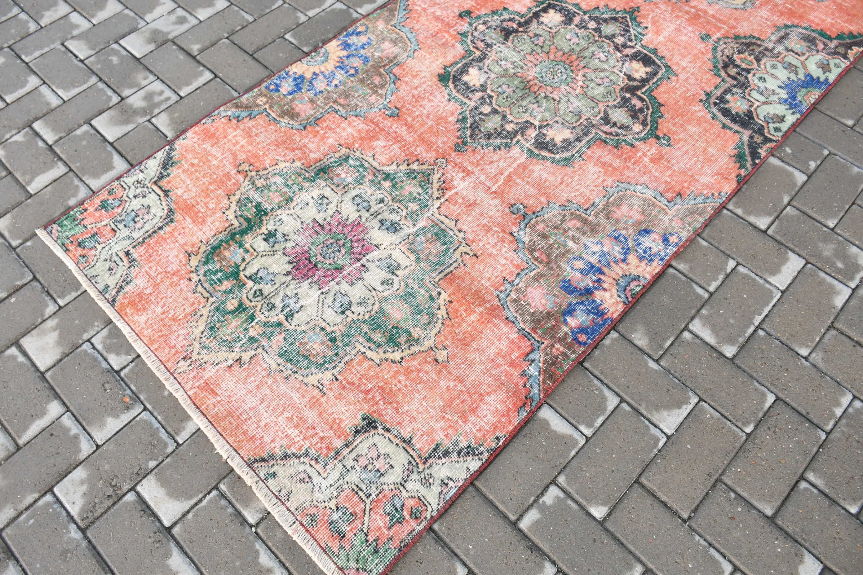 Rugs for Bedroom, 3.3x7 ft Accent Rug, Turkish Rug, Orange Oriental Rug, Floor Rugs, Antique Rugs, Entry Rugs, Vintage Rugs, Bedroom Rug