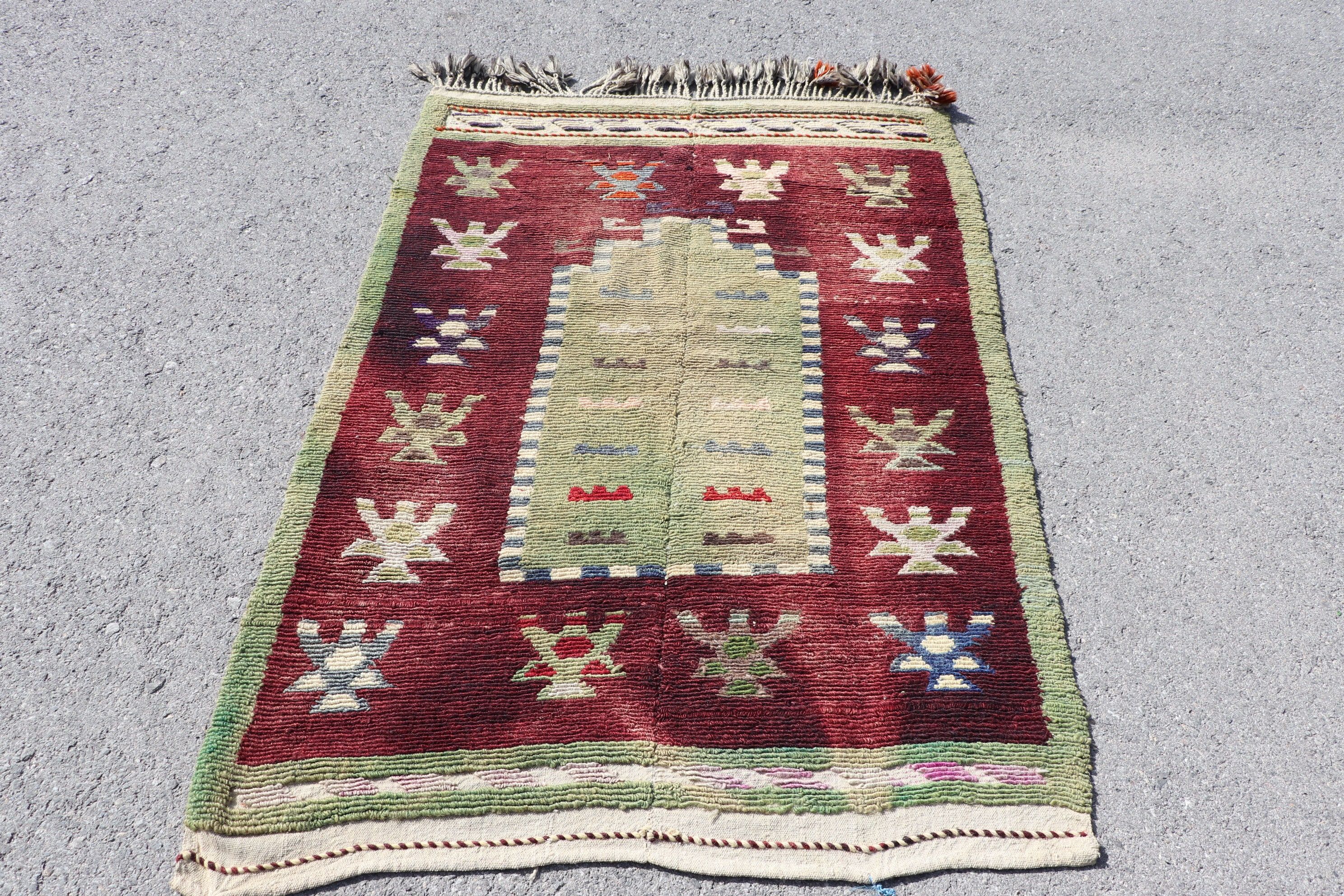 Mutfak Halıları, Harika Halı, Kırmızı Yatak Odası Halıları, Türk Halıları, Kilim, 3,6x5,1 ft Accent Halı, Mutfak Halısı, Vintage Halı, Vintage Oushak Halı