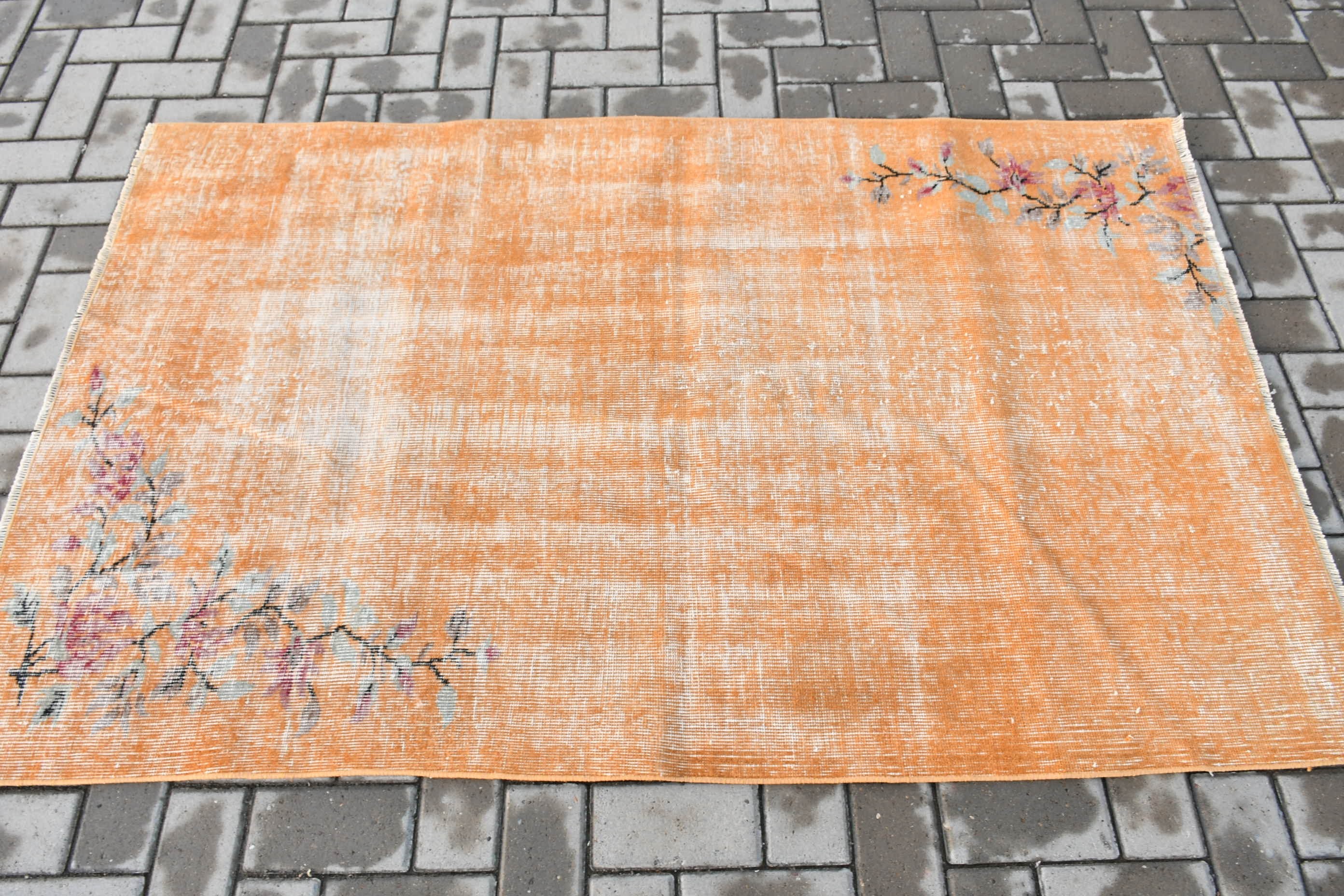 3.7x5.8 ft Accent Rug, Orange Oriental Rug, Kitchen Rug, Rugs for Entry, Vintage Rug, Cool Rug, Entry Rug, Antique Rugs, Turkish Rugs