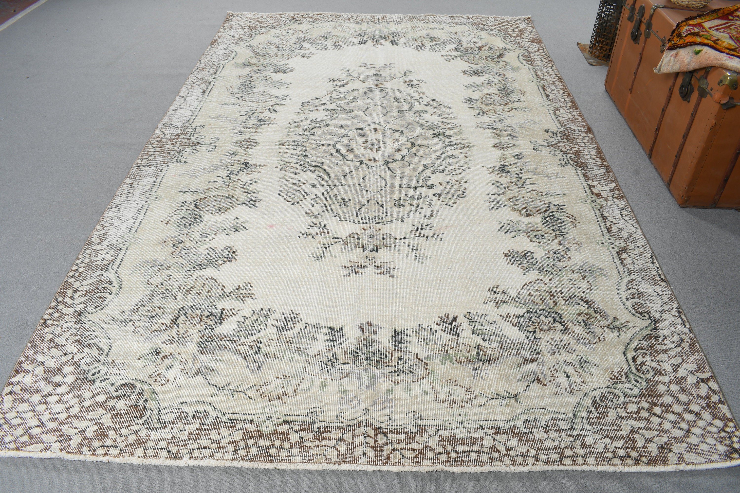 Antika Halı, Vintage Halı, Türk Halıları, Büyük Boho Halısı, 6x9.6 ft Büyük Halı, Büyük Vintage Halıları, Bej Nötr Halı, Ofis Halısı