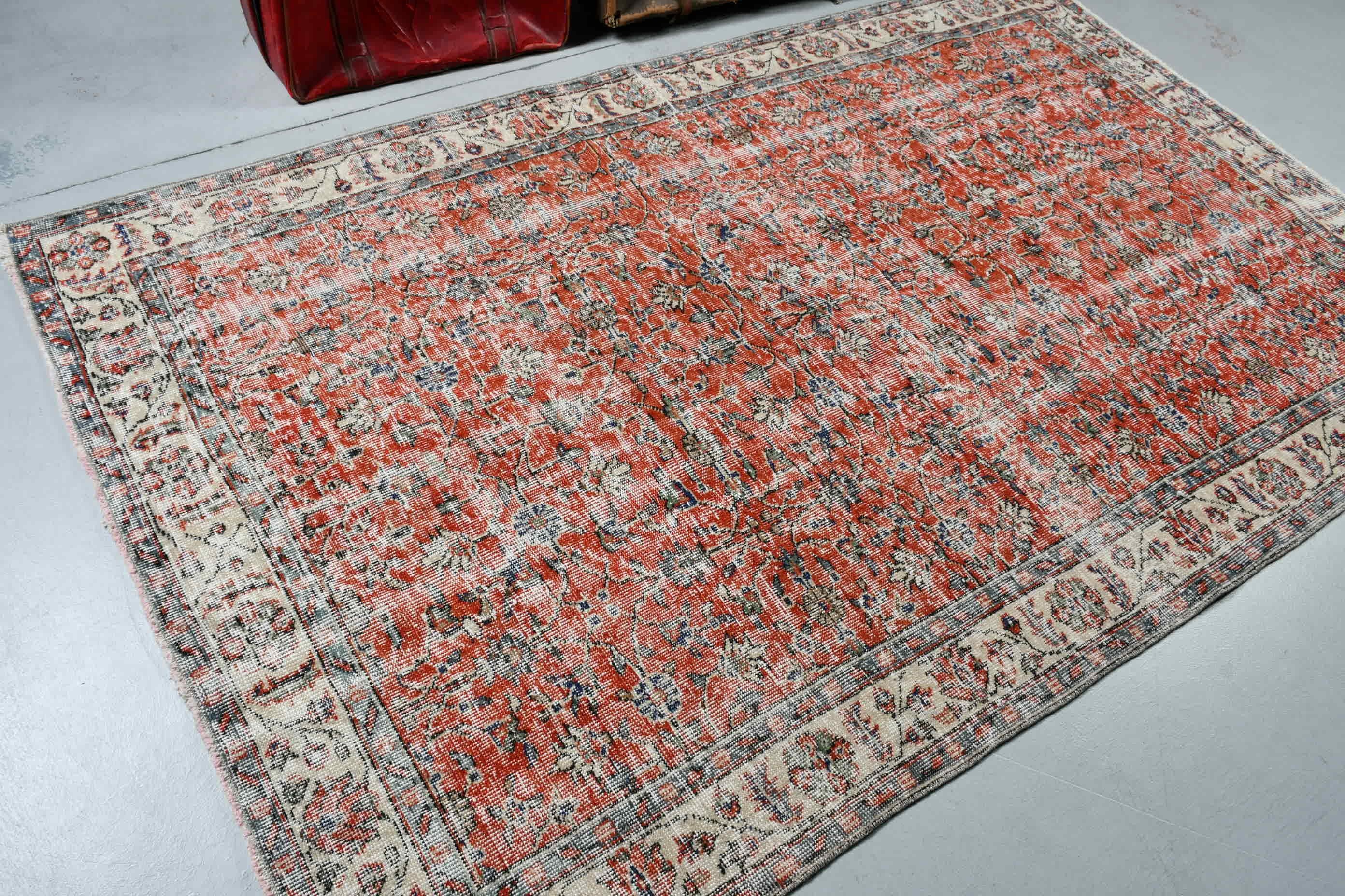 Red Oushak Rug, Muted Rug, Vintage Rug, Bedroom Rugs, 5.2x8.3 ft Large Rug, Living Room Rug, Anatolian Rug, Turkish Rug, Rugs for Bedroom