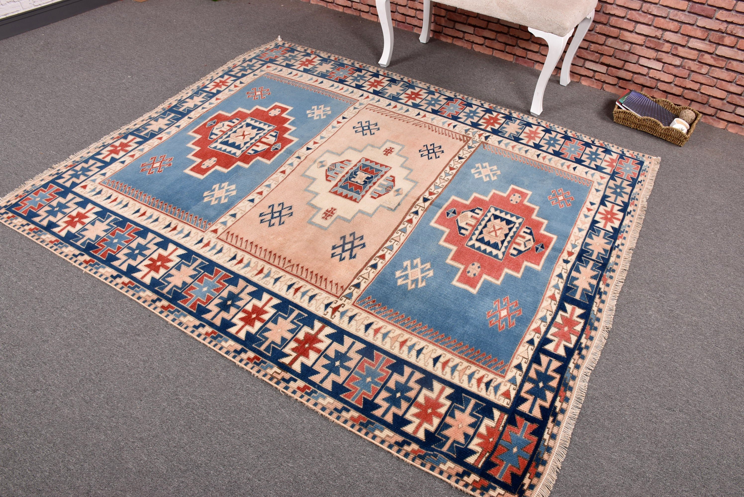 Statement Rug, Living Room Rugs, Cool Rug, Vintage Rugs, Oushak Area Rug, 5.8x6.6 ft Area Rugs, Boho Rug, Turkish Rugs, Blue Anatolian Rug