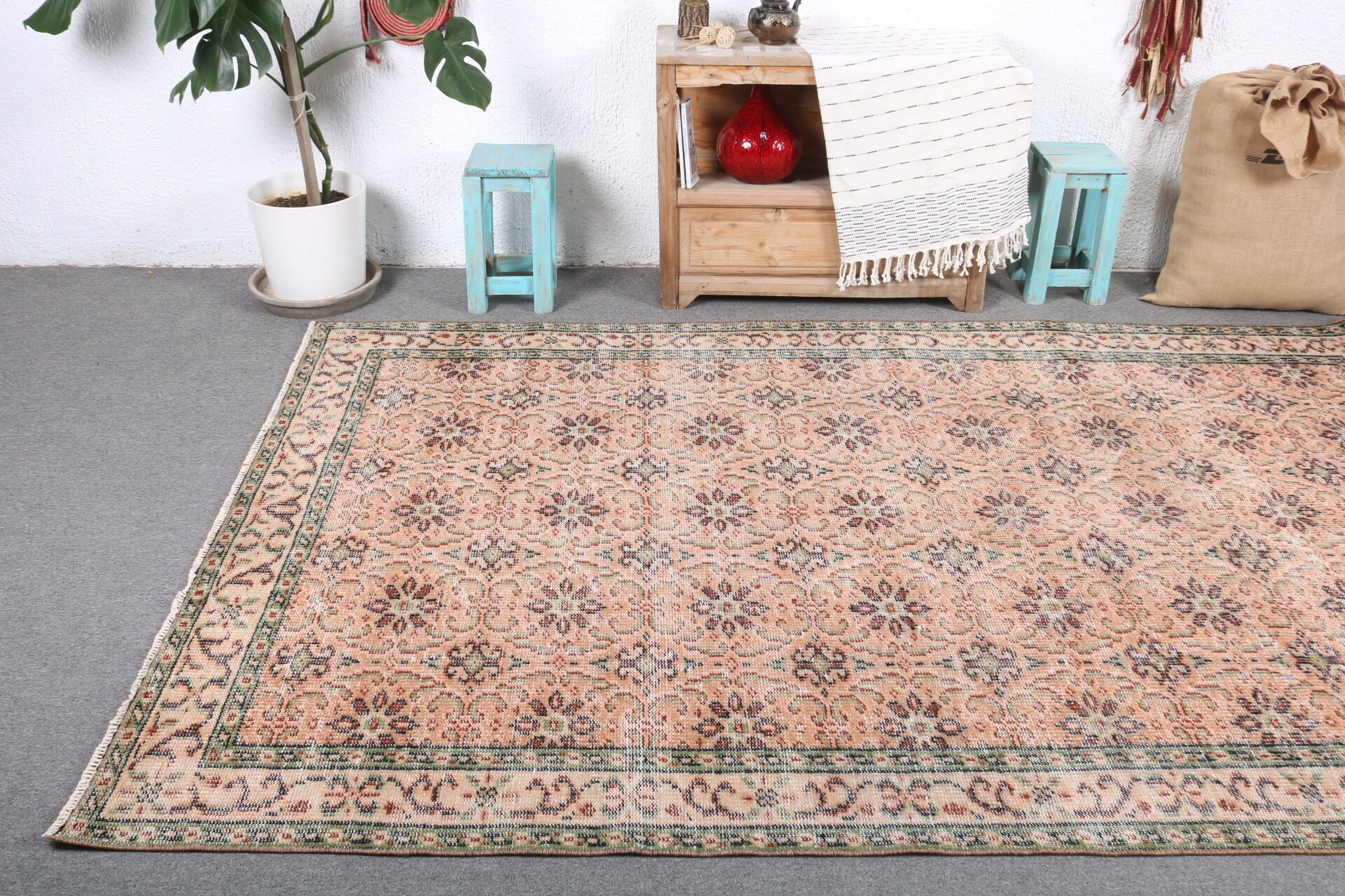 Living Room Rug, Turkish Rugs, Pale Rug, Vintage Rugs, Bedroom Rug, 5.3x8.6 ft Large Rugs, Wool Rug, Rugs for Salon, Home Decor Rug