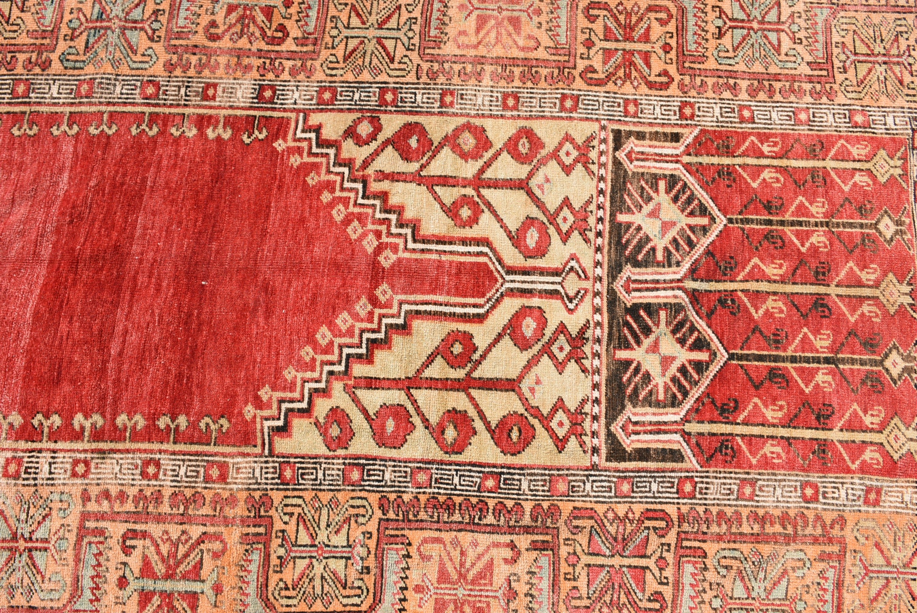 Turkish Rug, Floor Rug, Vintage Rug, Organic Rug, Bedroom Rugs, Red Moroccan Rug, 4.3x7.1 ft Area Rug, Rugs for Kitchen