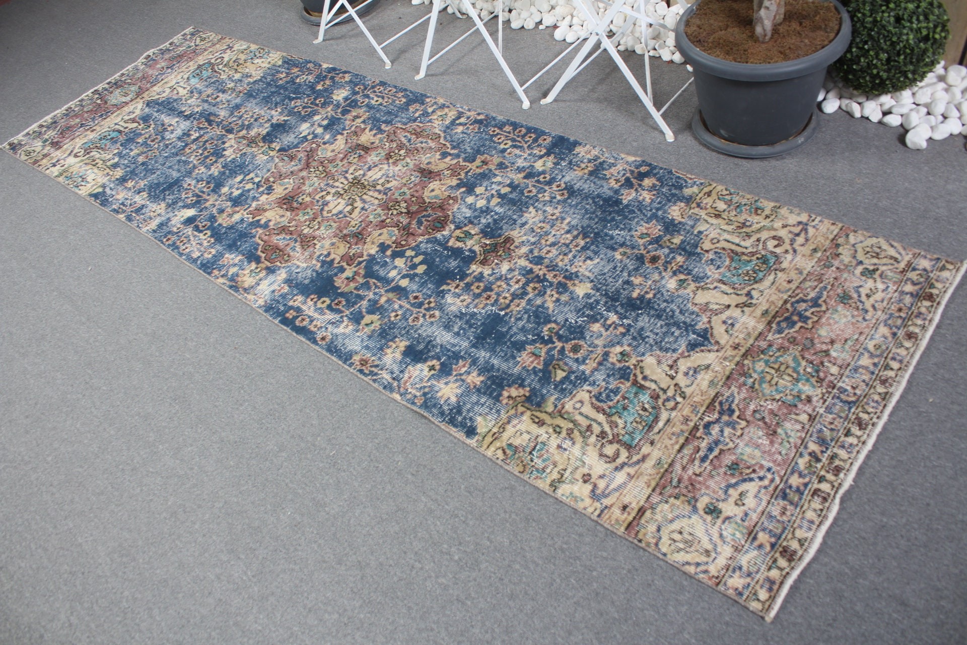 Blue Antique Rug, Vintage Rugs, Oushak Rug, Hallway Rugs, Oriental Rug, Stair Rug, Turkish Rug, Rugs for Corridor, 3x9.6 ft Runner Rugs