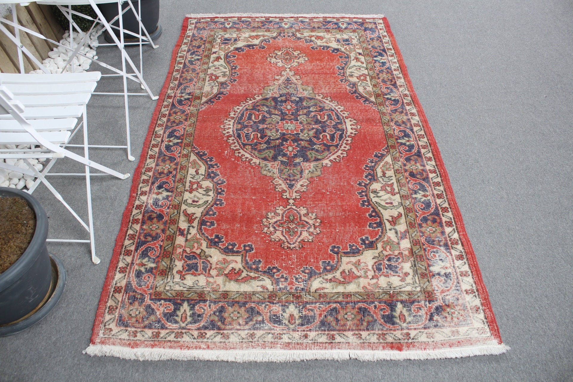 Oushak Rug, Pale Rugs, Turkish Rug, Dining Room Rug, 4.1x7.1 ft Area Rug, Rugs for Nursery, Vintage Rug, Wool Rug, Red Wool Rugs, Dorm Rug