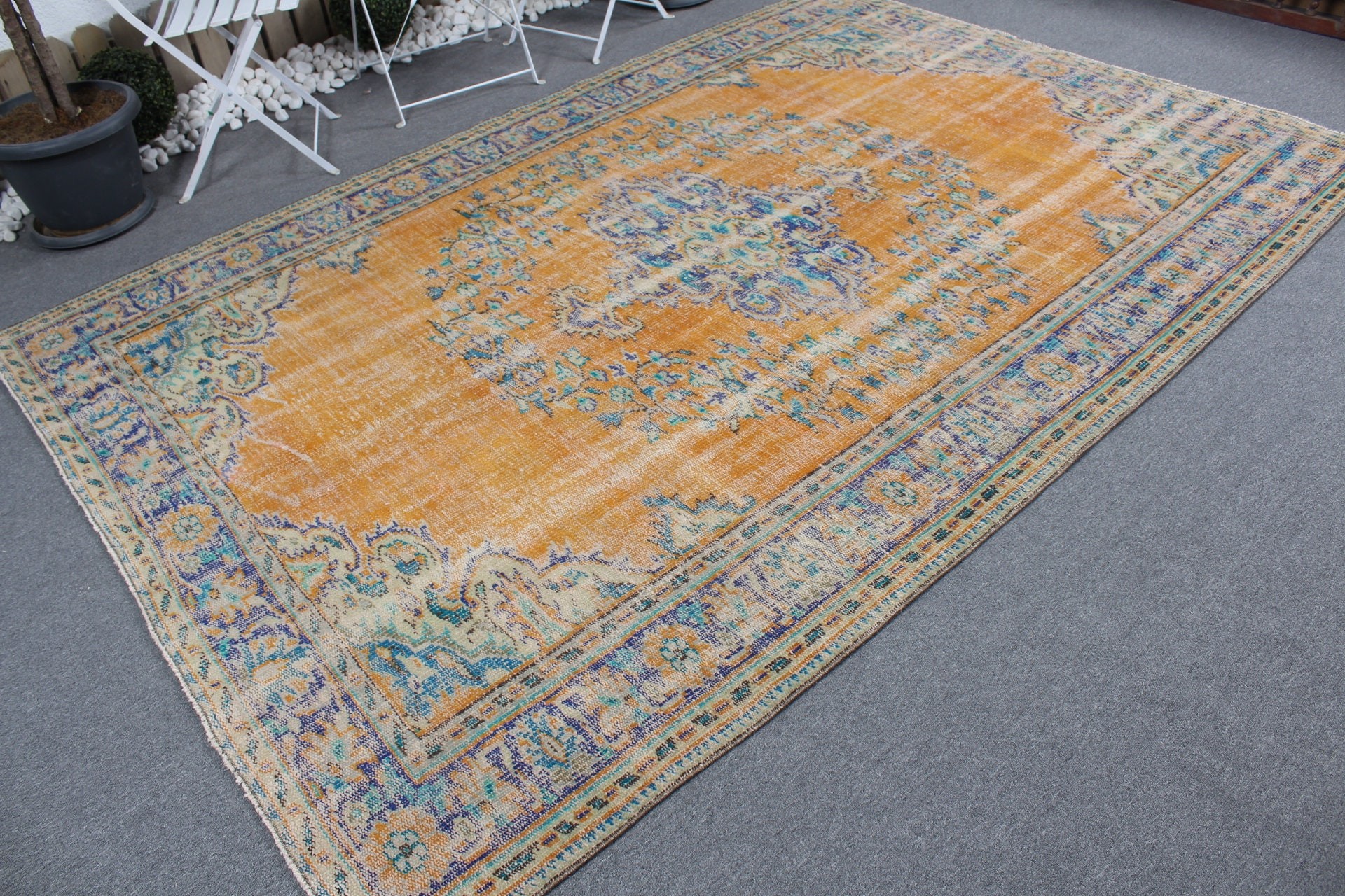 Vintage Rugs, Kitchen Rug, 6.3x9.4 ft Large Rugs, Turkish Rugs, Bedroom Rugs, Aztec Rug, Floor Rug, Yellow Home Decor Rug, Living Room Rugs