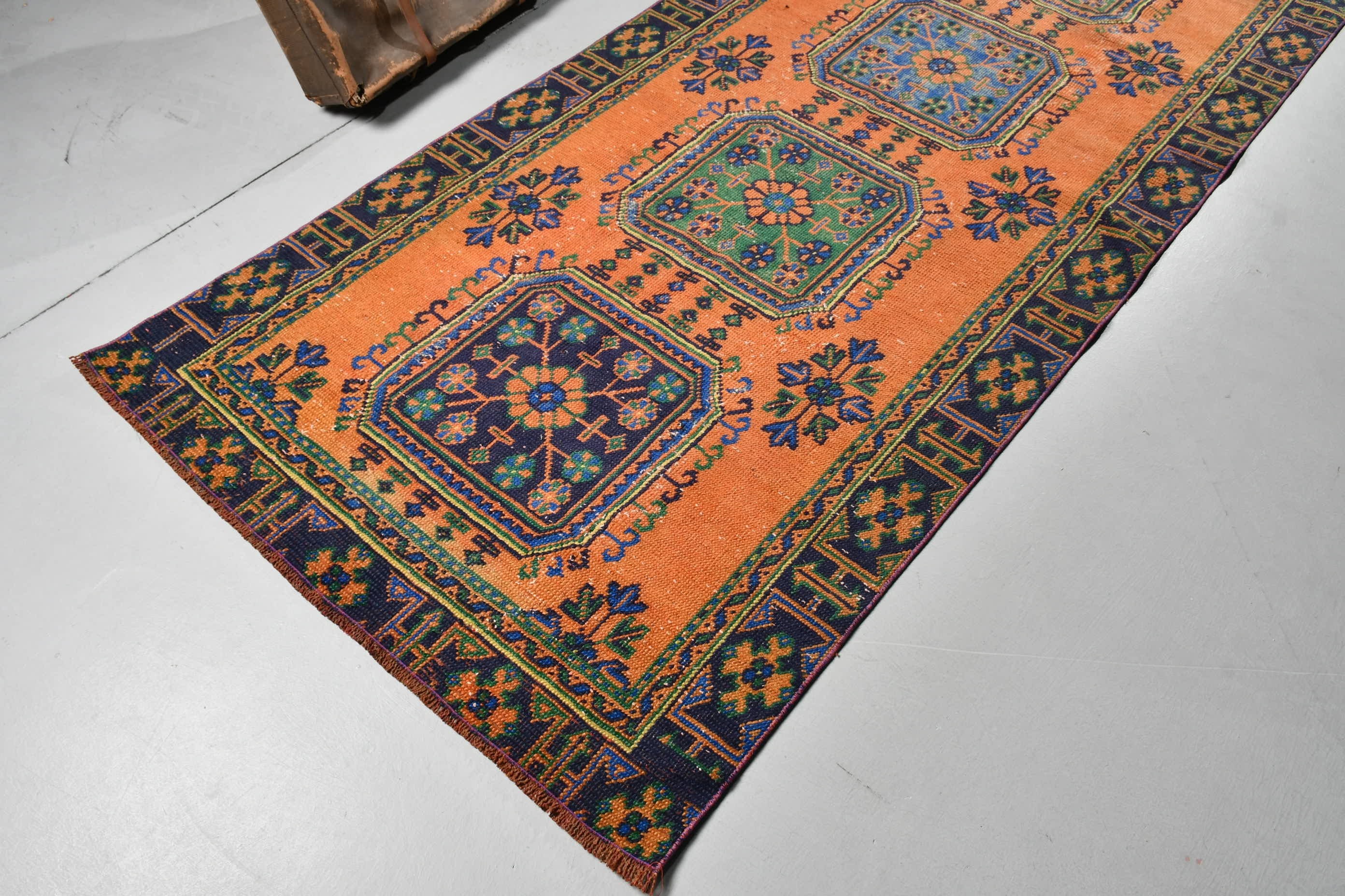 3.9x10.8 ft Runner Rug, Vintage Rug, Retro Rug, Kitchen Rug, Orange Moroccan Rug, Turkish Rug, Hallway Rugs, Stair Rug, Moroccan Rug