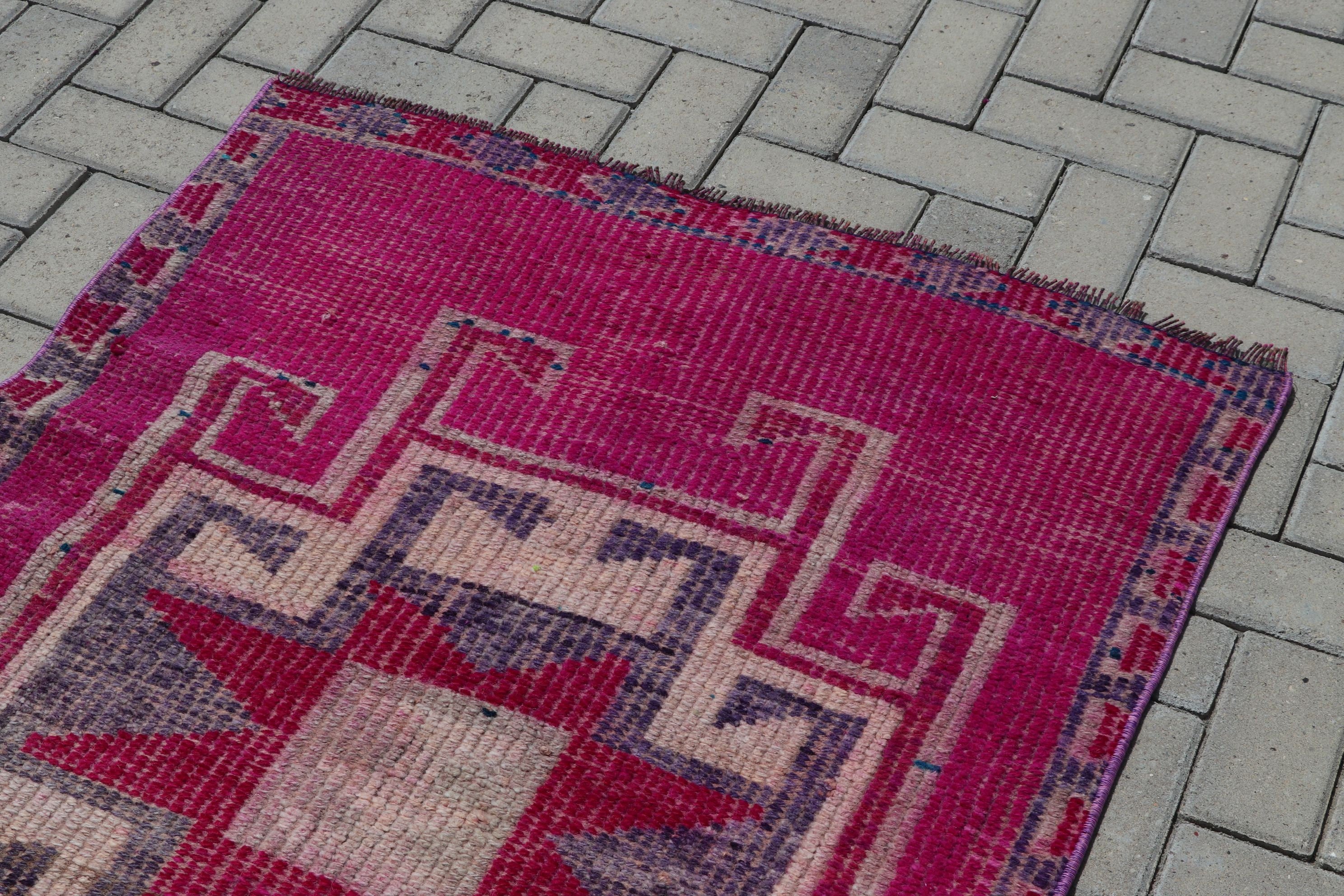 Kitchen Rug, Aztec Rug, Turkish Rug, 3.1x11.1 ft Runner Rugs, Pink Home Decor Rug, Rugs for Kitchen, Vintage Rug, Wool Rugs