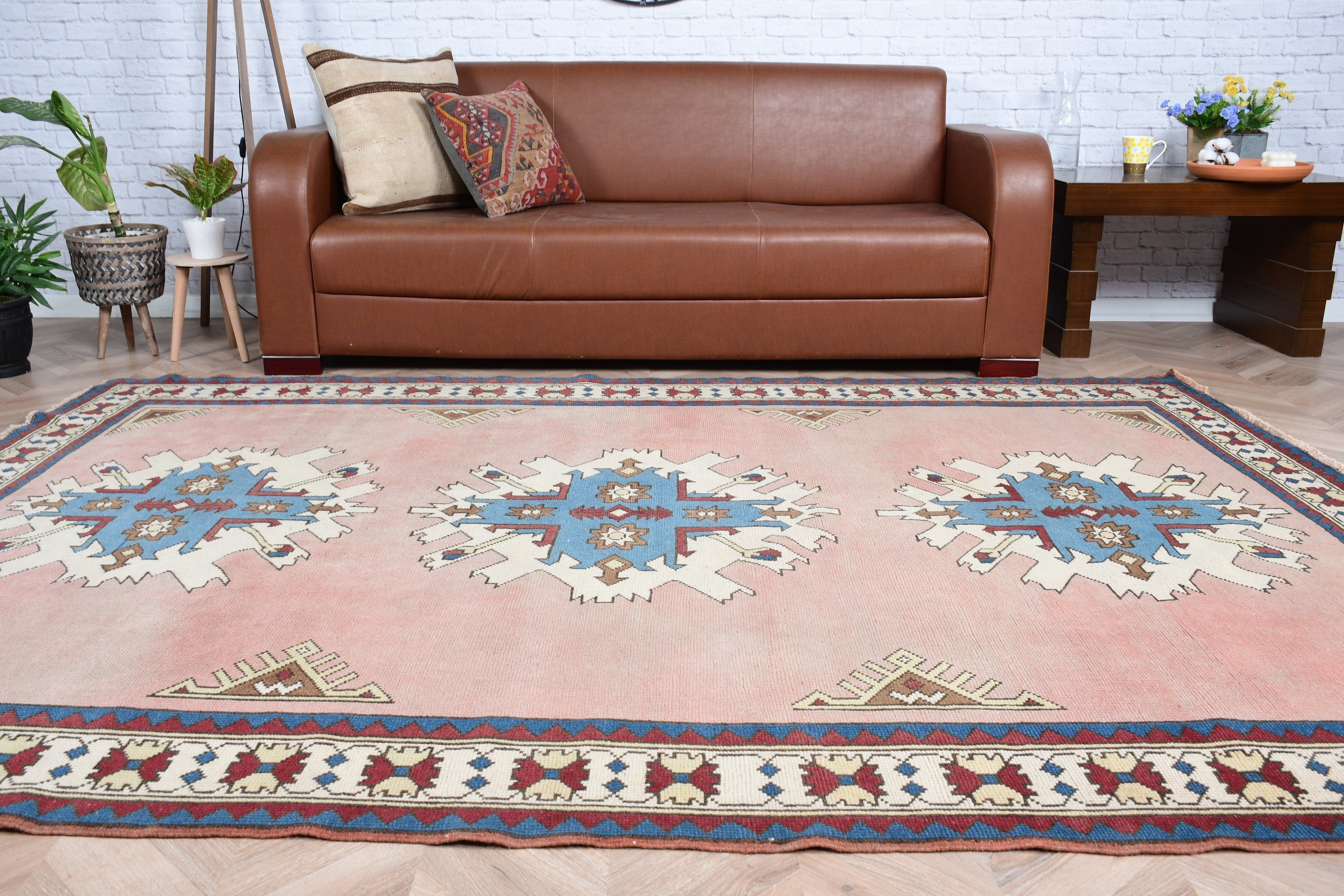 6.1x8.9 ft Büyük Halı, Pembe Yün Halı, Yemek Odası Halısı, Büyük Yün Halı Halıları, Oushak Halıları, Vintage Halılar, Türk Halısı, Mutfak Halıları, Salon Halısı