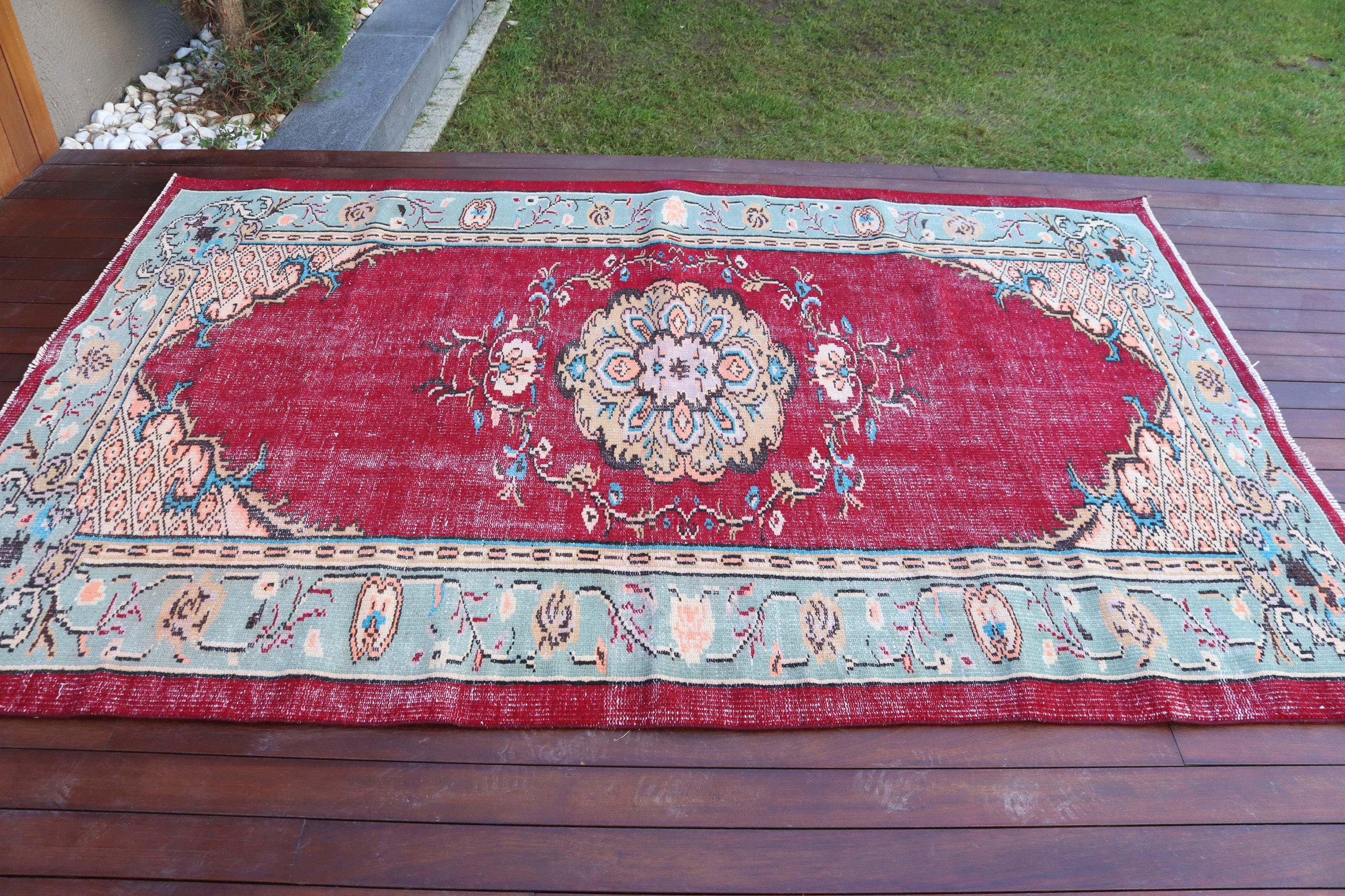 5.3x8.1 ft Büyük Halı, El Dokuma Halılar, Yemek Odası Halıları, Kırmızı Yer Halısı, Düz Dokuma Halılar, Boho Halı, Vintage Halı, Türk Halısı, Oturma Odası Halıları