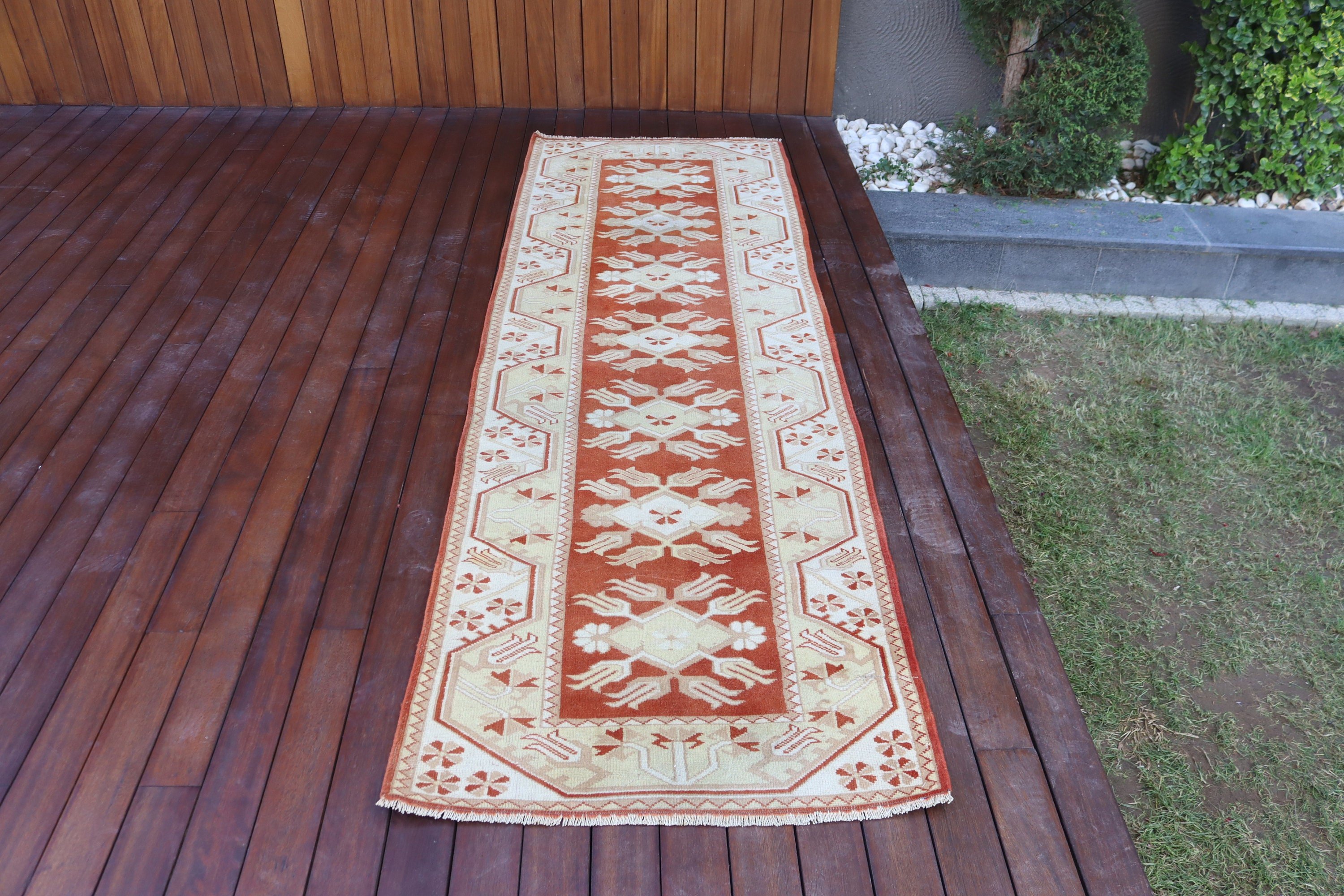 Koridor Halısı, Turuncu Soğuk Halı, Türk Halıları, Geometrik Halılar, Vintage Halılar, 2.6x8.2 ft Runner Halısı, Beni Ourain Runner Halısı, Oushak Halısı