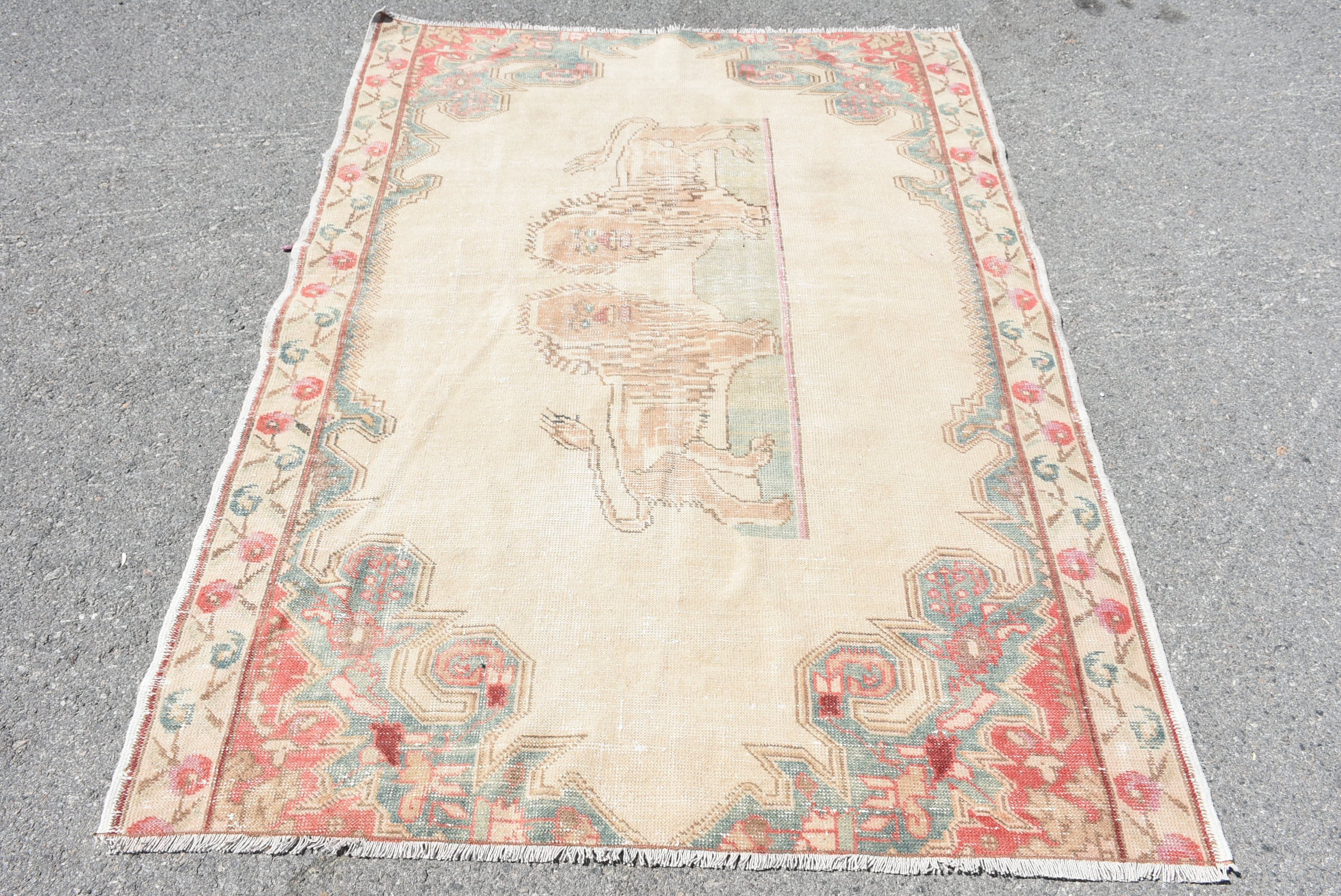 Turkish Rug, Dining Room Rugs, Beige Moroccan Rug, 4.6x6.6 ft Area Rug, Anatolian Rug, Vintage Rug, Floor Rug, Pale Rug, Antique Rug