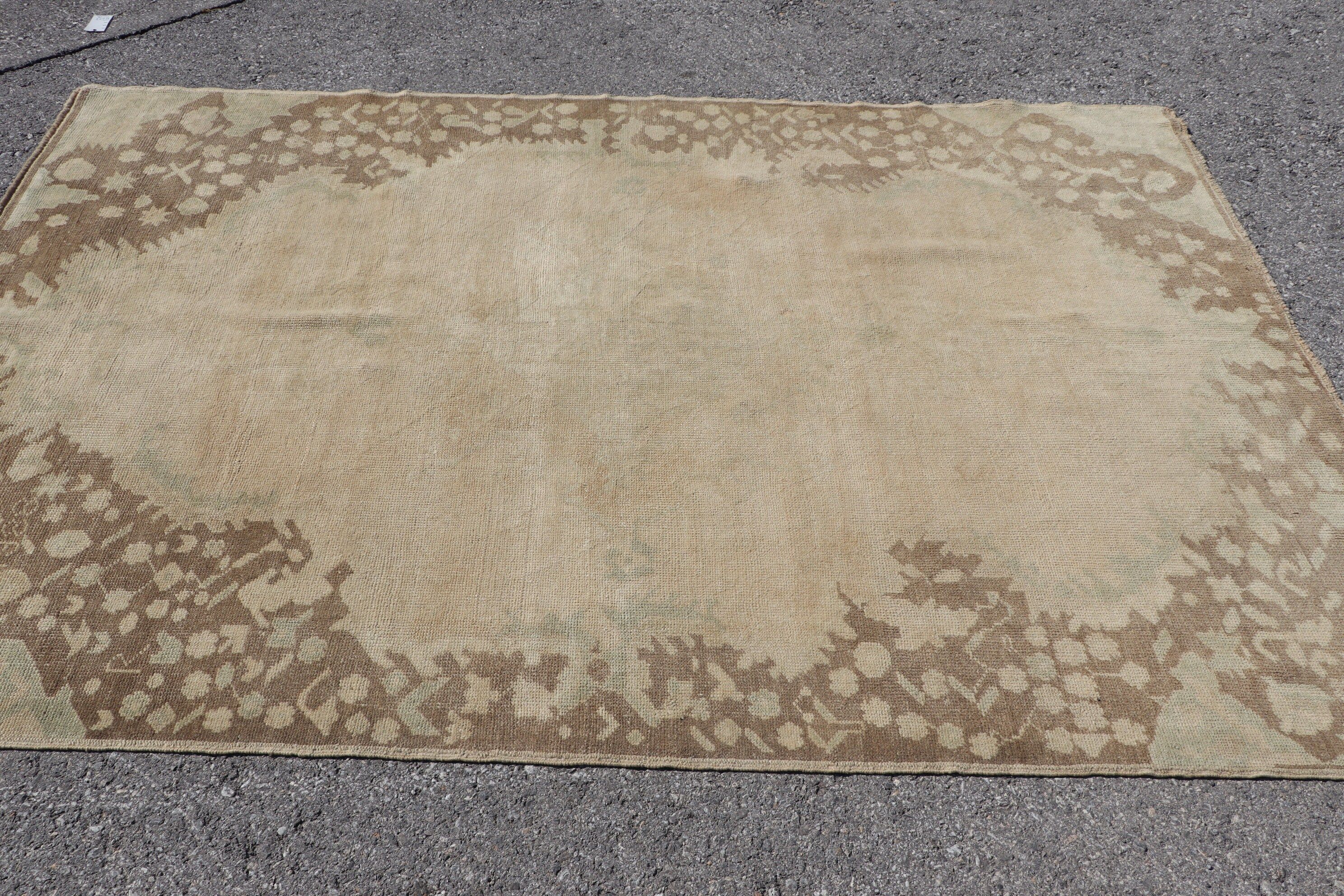 Beige Wool Rug, Living Room Rug, 5x7.7 ft Area Rug, Vintage Rug, Turkish Rug, Floor Rug, Vintage Decor Rug, Rugs for Bedroom, Kitchen Rug