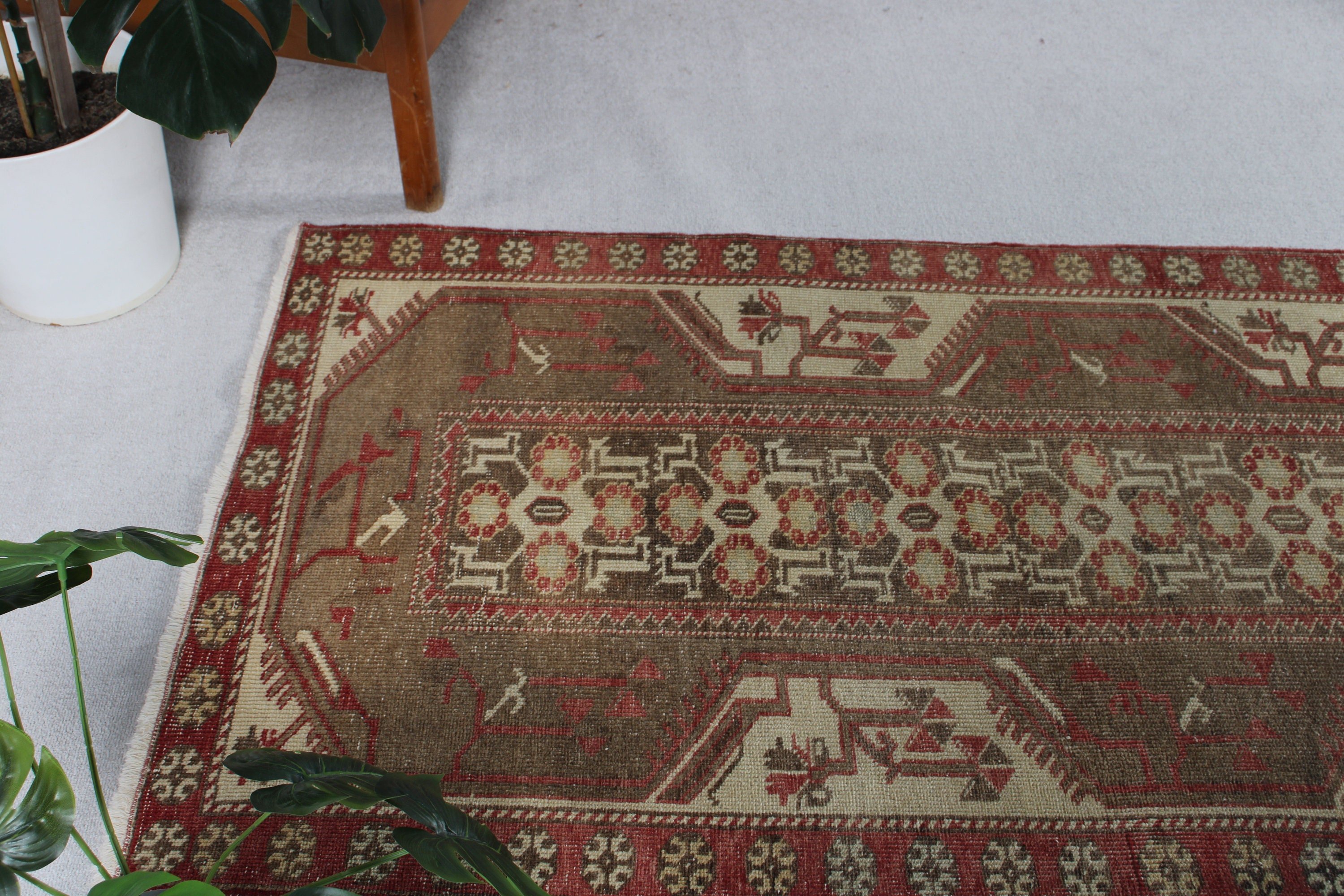 Vintage Halı, Kahverengi El Dokuma Halılar, Yatak Odası Halıları, 3x5.8 ft Aksan Halıları, Türk Halıları, Dekoratif Halılar, Boho Halıları, Çocuk Halıları