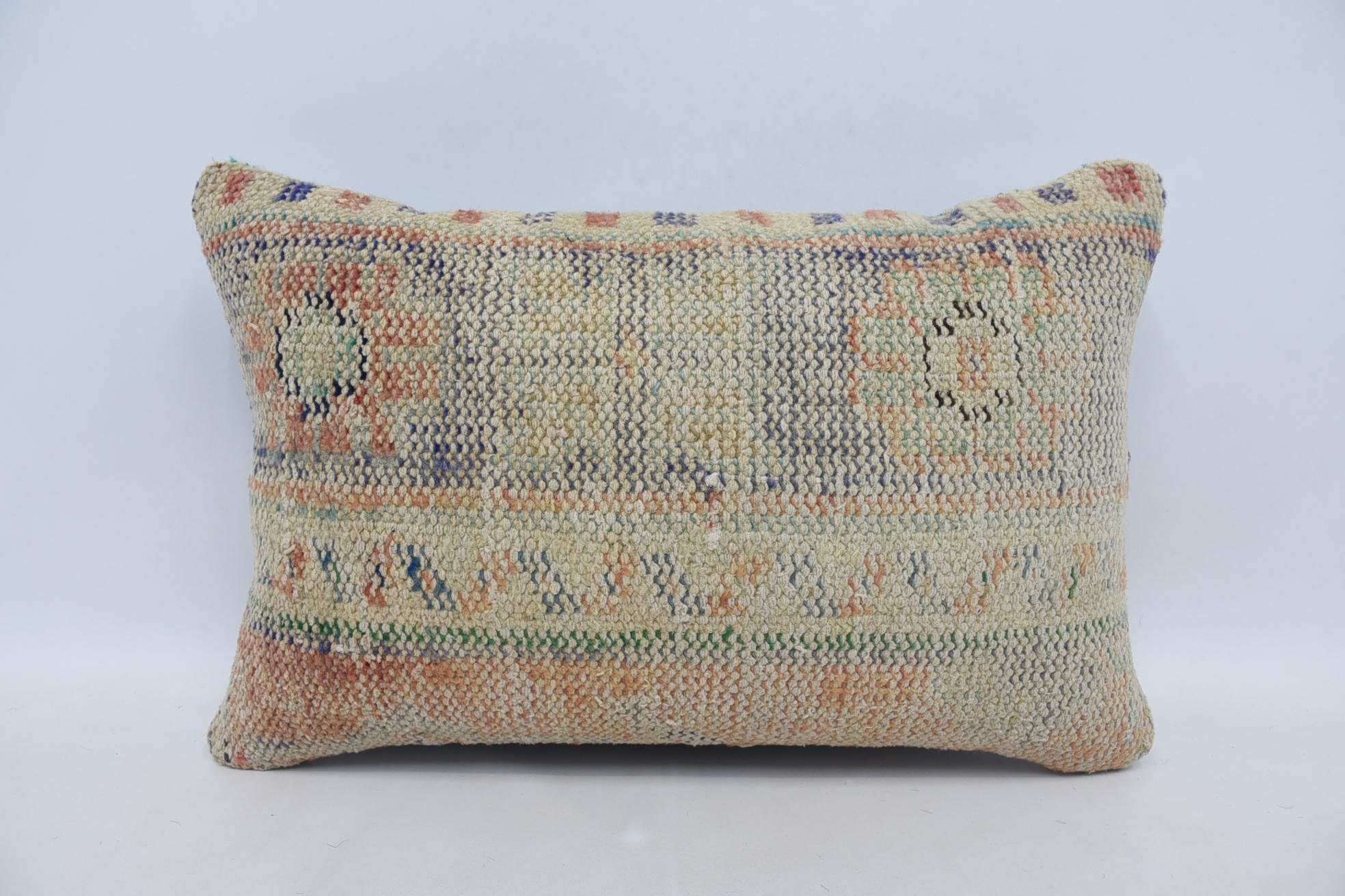 Turkish Pillow, Kilim Pillow, 16"x24" Beige Cushion, Aesthetic Cushion Cover, Throw Kilim Pillow, Colorful Pillow Cover
