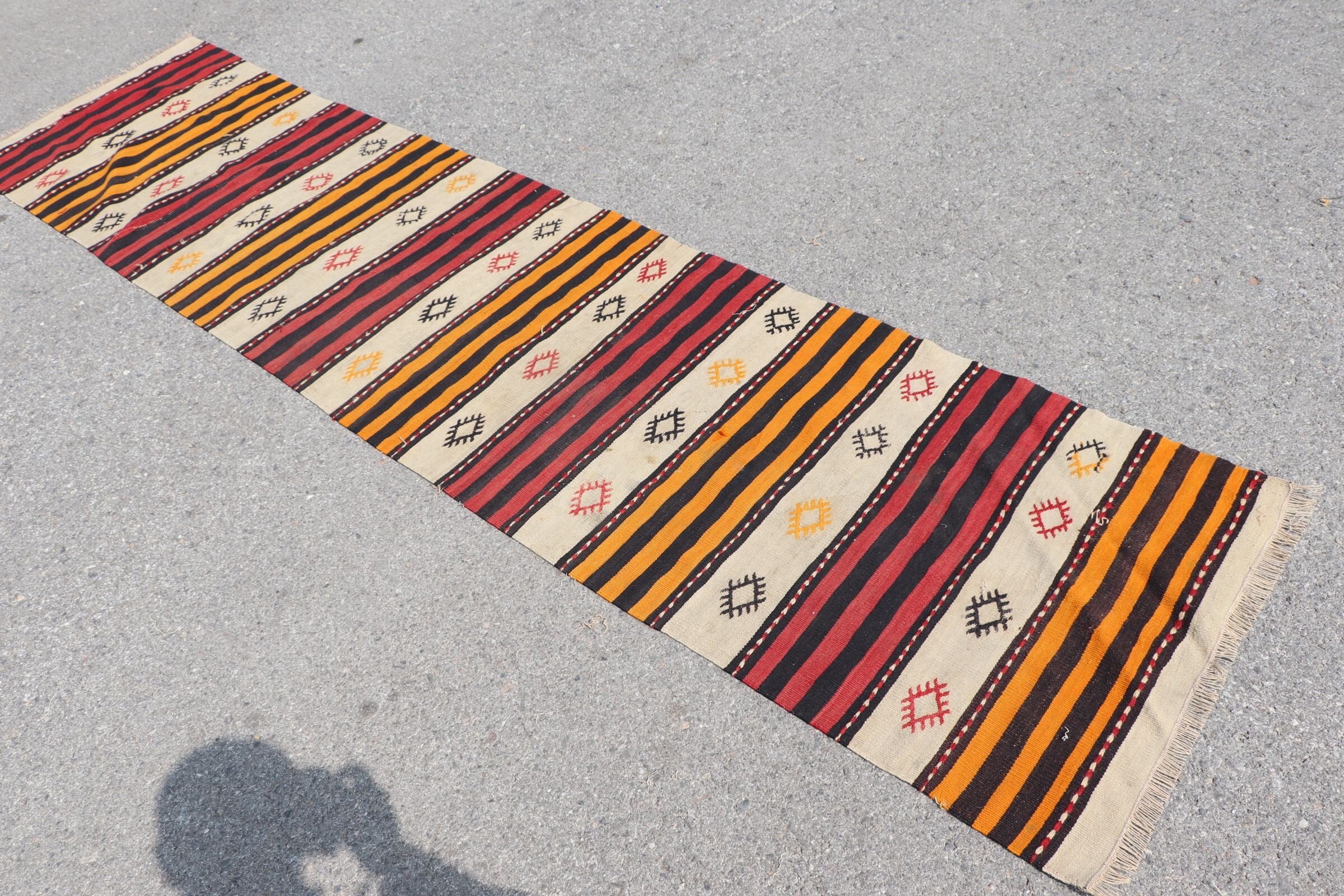 2.4x10 ft Runner Rug, Stair Rug, Wool Rug, Moroccan Rug, Kitchen Rug, Vintage Rugs, Eclectic Rug, Turkish Rug, Yellow Floor Rugs, Kilim