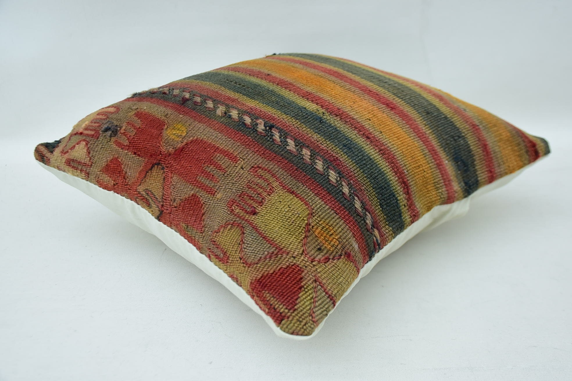 Vintage Cushion Cover, Cozy Throw Cushion Case, Antique Pillows, Kilim Pillow Cover, 14"x14" Orange Pillow Sham, Turkish Kilim Pillow