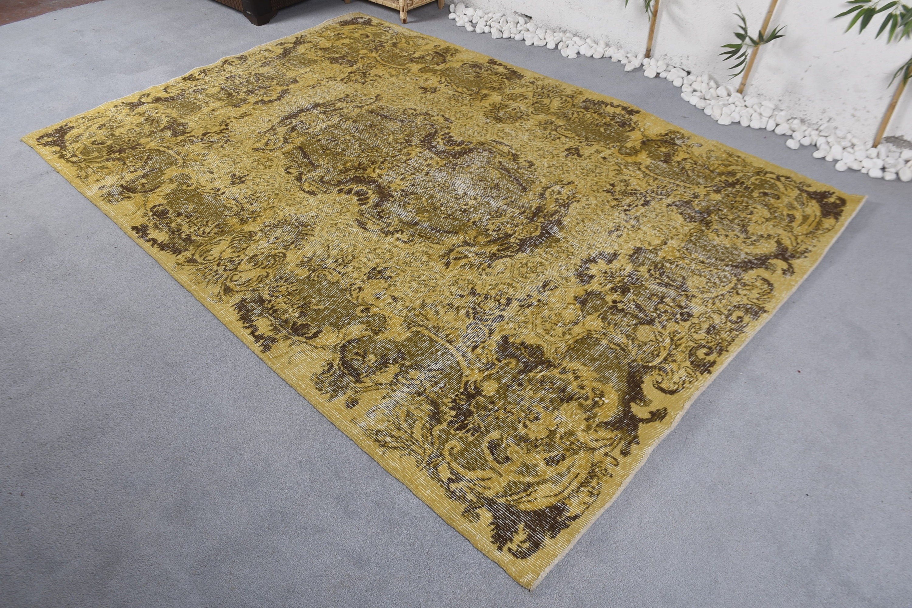 Yellow Kitchen Rug, Dining Room Rugs, Anatolian Rugs, Living Room Rugs, 5.8x8.6 ft Large Rug, Turkish Rug, Vintage Rugs