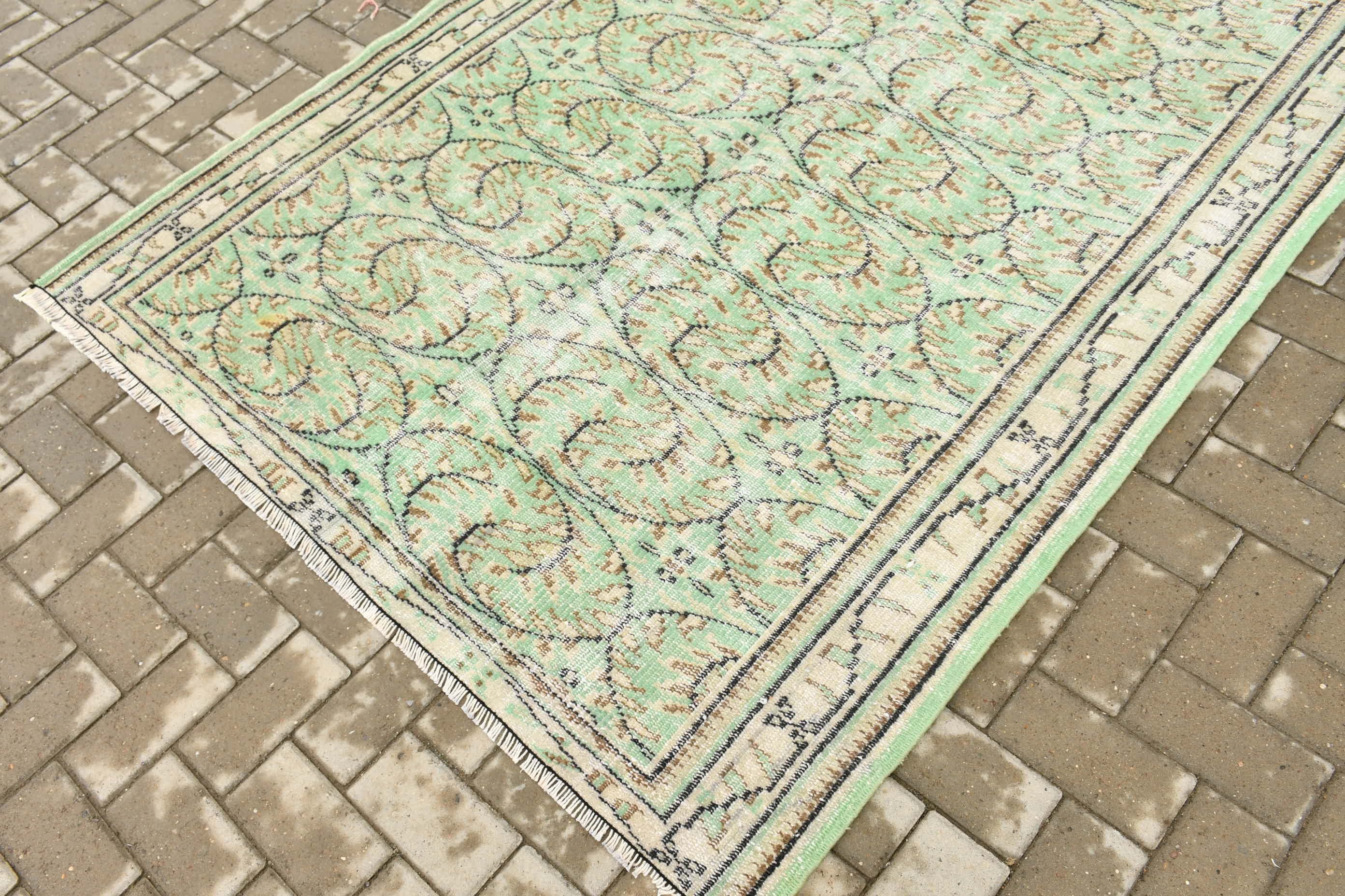 4.9x7.4 ft Area Rug, Vintage Handmade Rug, Kitchen Rug, Floor Rug, Green Bedroom Rug, Wool Rug, Vintage Rug, Rugs for Kitchen, Turkish Rug