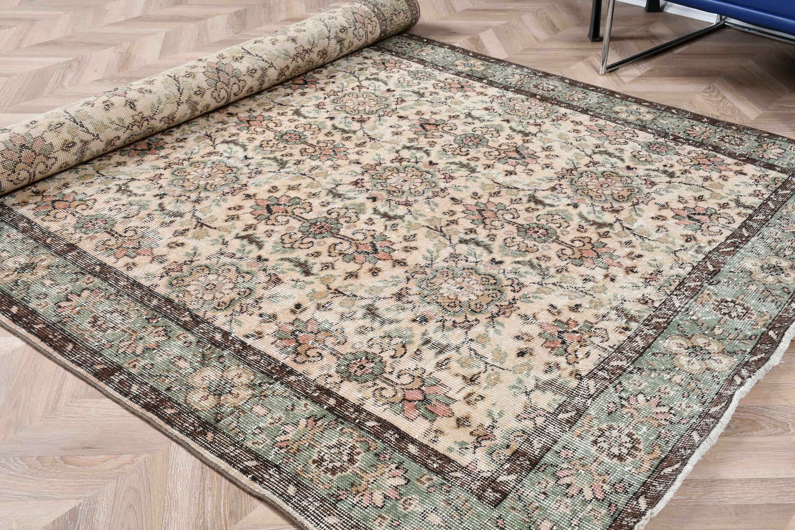 Ev Dekor Halısı, Yemek Odası Halısı, Türk Halısı, Yatak Odası Halısı, Bej Antika Halı, Vintage Halı, 5.6x9.5 ft Büyük Halı, Ofis Halısı