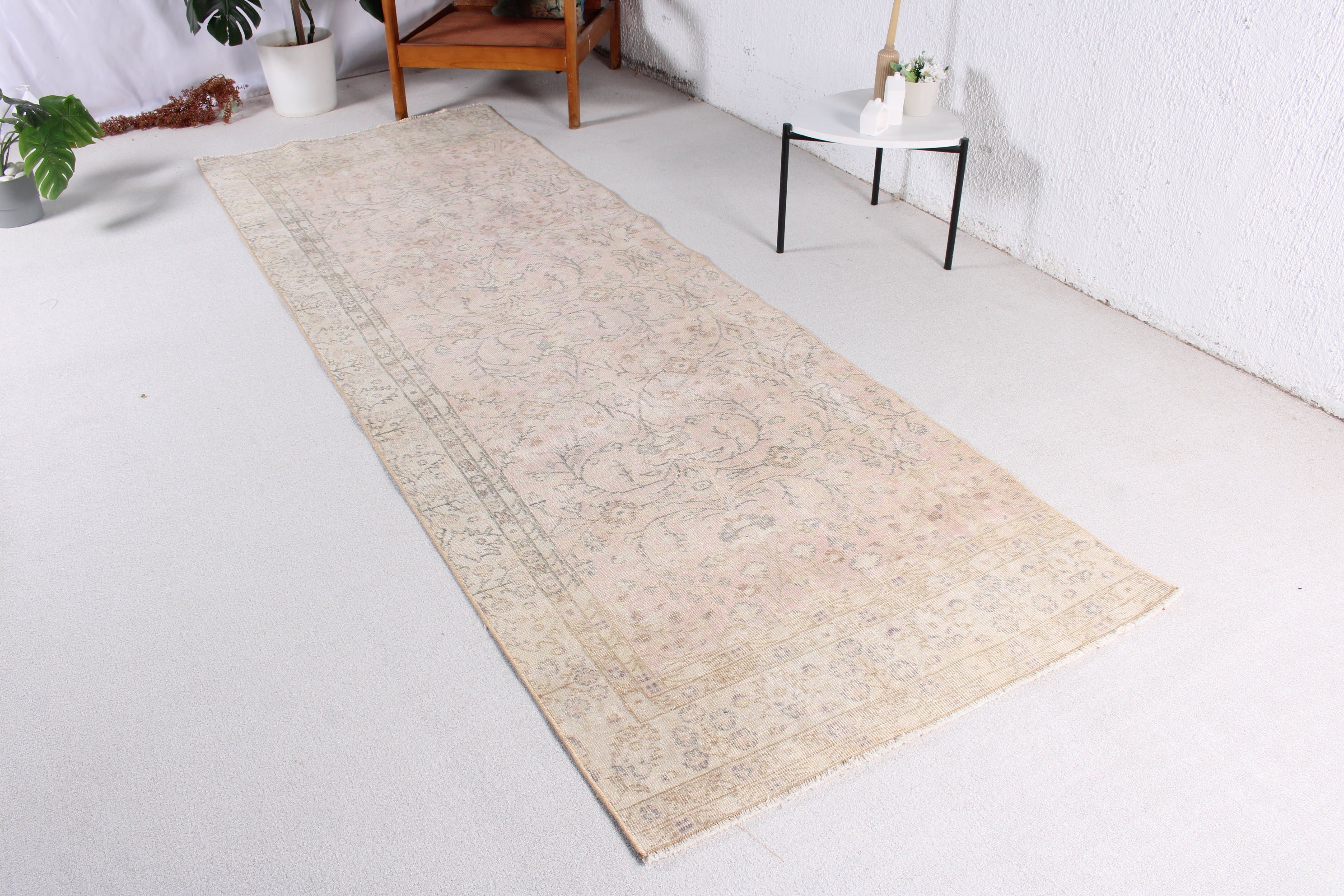 Mutfak Halıları, 3.4x10 ft Yolluk Halılar, Pembe Lüks Halı, Uzun Yolluk Halılar, Yer Halıları, El Dokuma Halı, Vintage Halı, Türk Halıları