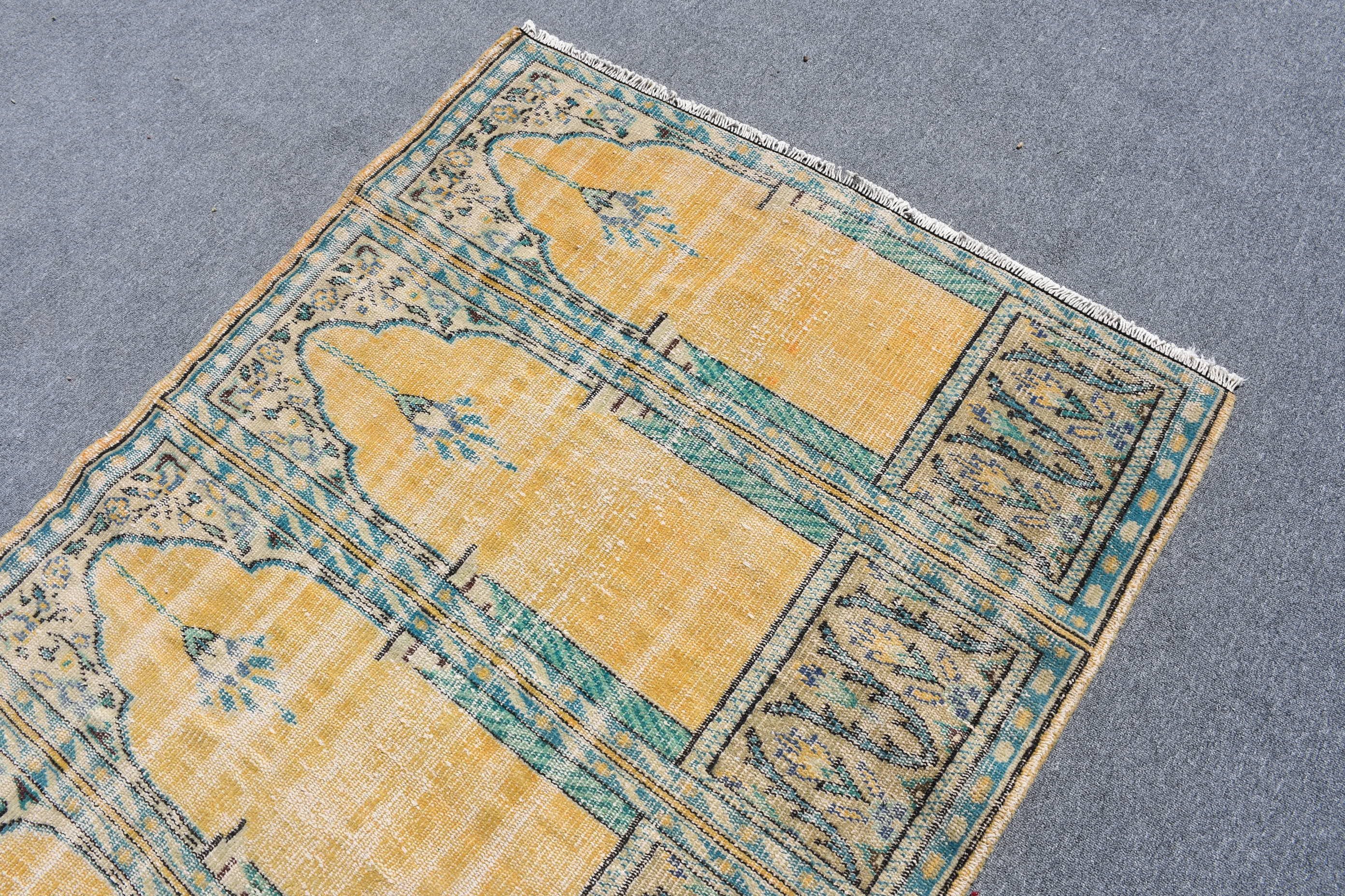 Entry Rug, Turkish Rug, Home Decor Rug, Vintage Rug, Wool Rug, 4x5.2 ft Accent Rugs, Yellow Floor Rug, Bedroom Rugs, Rugs for Entry