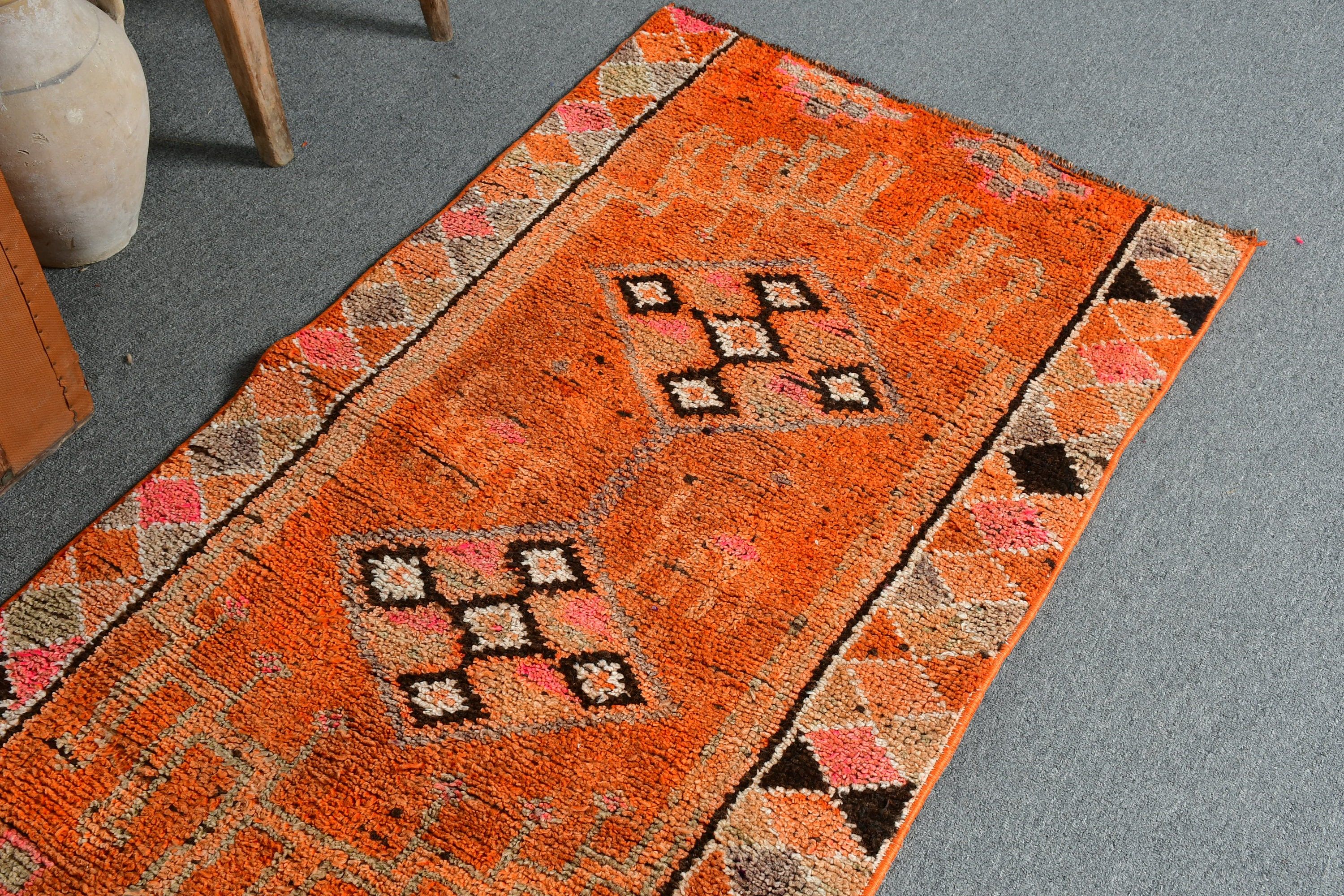 2.6x8.8 ft Runner Rug, Turkish Rug, Bedroom Rug, Oushak Rug, Rugs for Hallway, Orange Oushak Rugs, Vintage Rug, Pale Rugs, Stair Rug