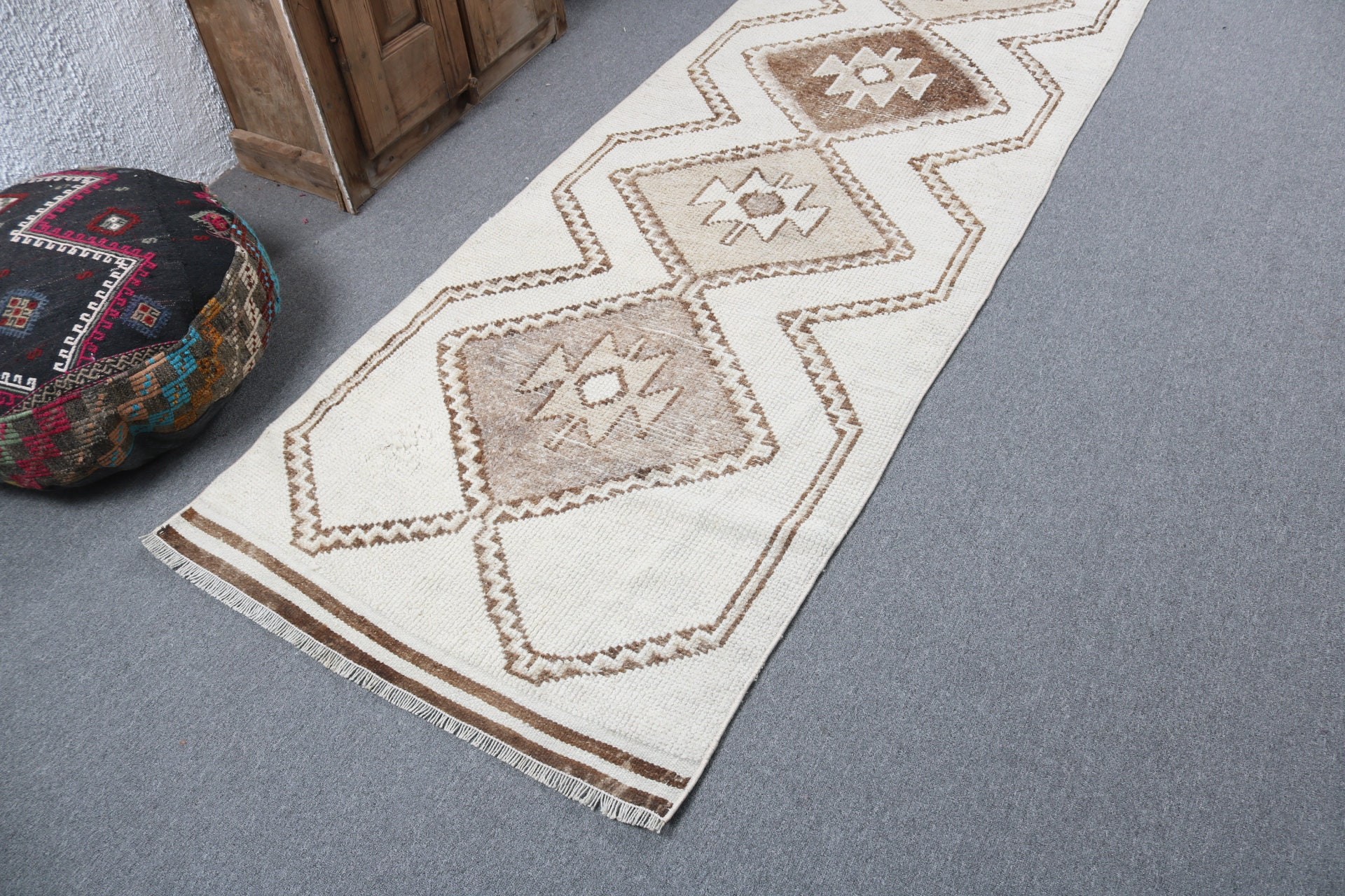 Corridor Rugs, Luxury Rug, Geometric Rug, Vintage Rug, Vintage Runner Rugs, Beige Flatweave Rug, Turkish Rug, 3.1x11.8 ft Runner Rugs