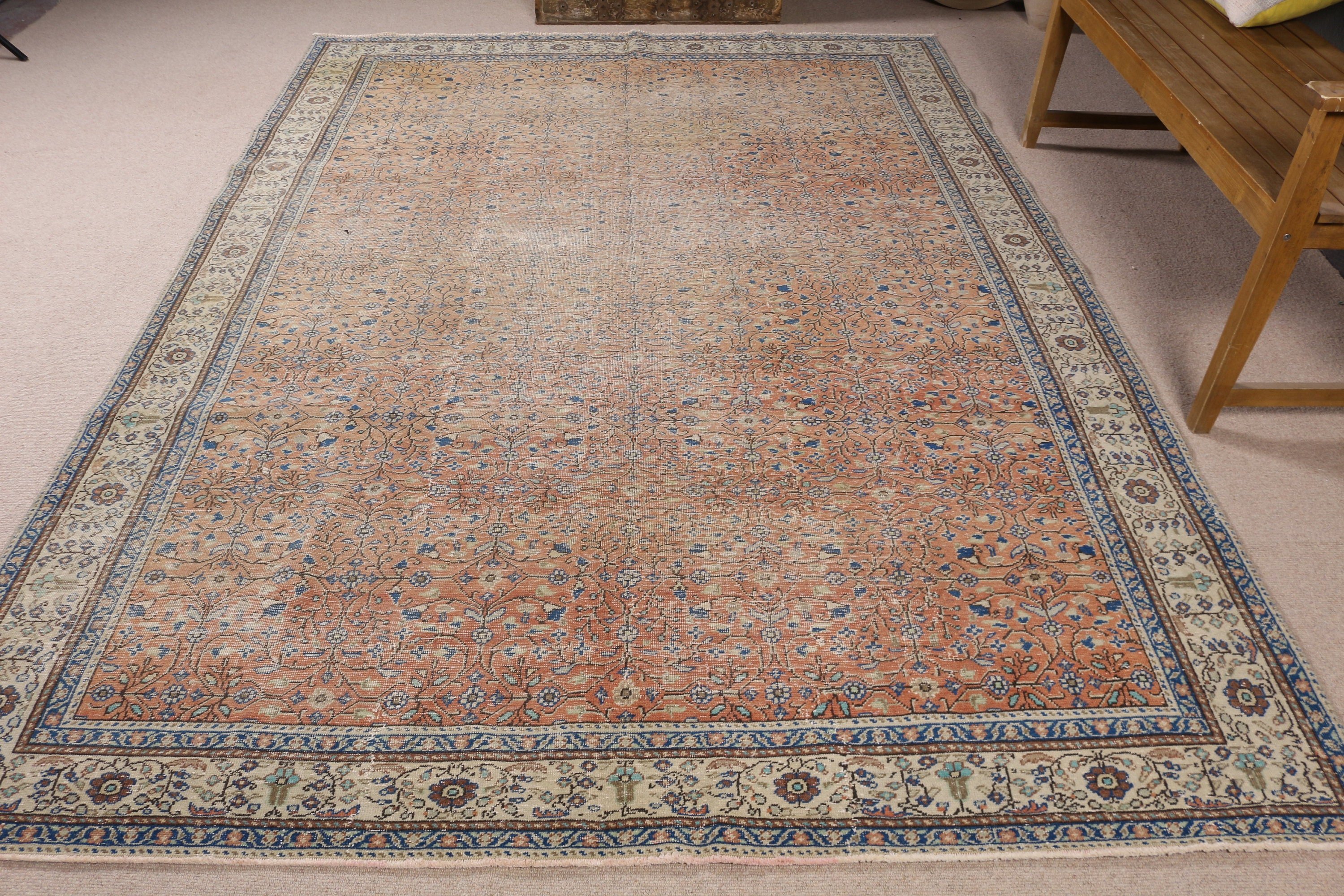 Vintage Halı, Modern Halı, Mutfak Halısı, Türk Halıları, Yatak Odası Halısı, 6,4x9,4 ft Büyük Halılar, Bildiri Halısı, Büyük Oushak Halısı, Turuncu Lüks Halılar