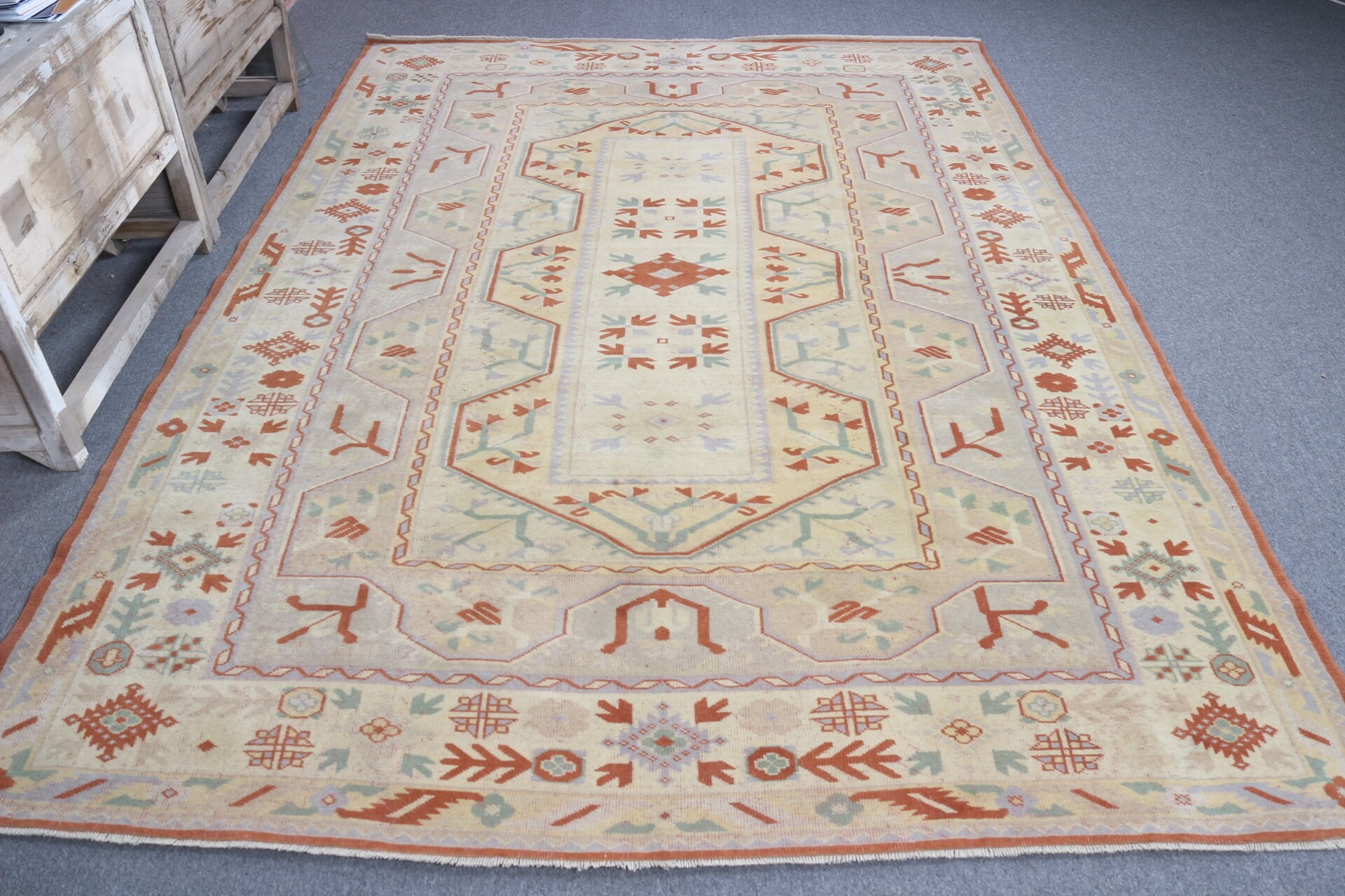 Türk Halıları, Mutfak Halıları, Oturma Odası Halısı, Antika Halı, Organik Halı, 6.6x9.2 ft Büyük Halı, Yatak Odası Halıları, Vintage Halılar, Sarı Oushak Halı